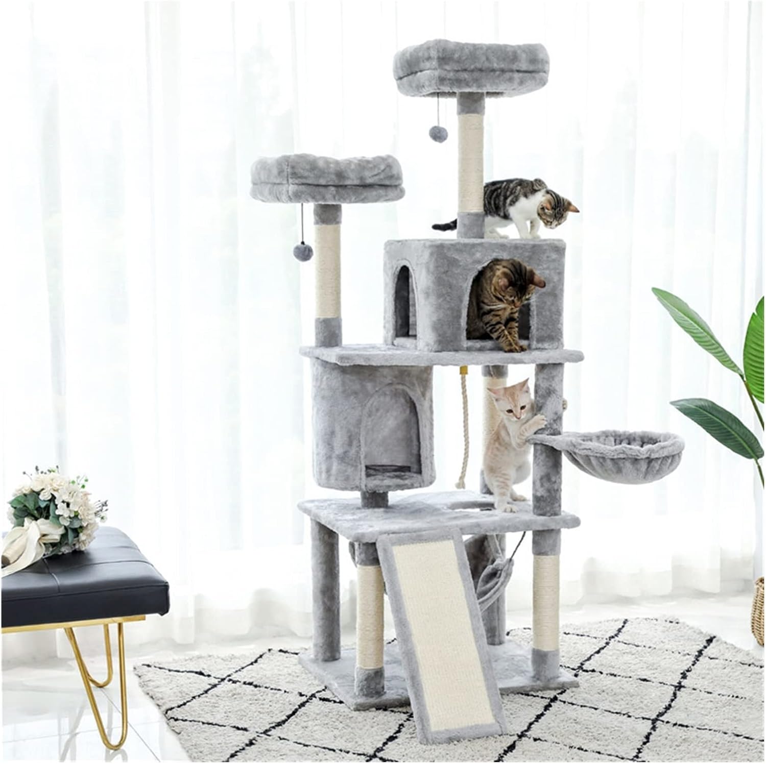 ZLXDP Large Cat Climbing Frame Multi-Layer Scratching Post with Resistant Sisal Cat Tree Kittern Playground