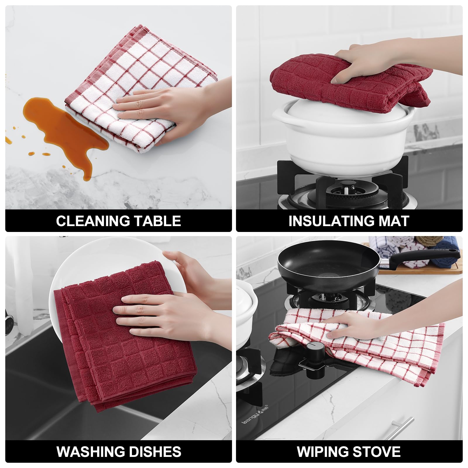 Homaxy Lot de 6 torchons de cuisine en coton de qualité supérieure 40,6 x 71,1 cm, grands torchons de cuisine naturels filés à l'anneau de 390 g/m², torchons de cuisine en éponge super absorbants