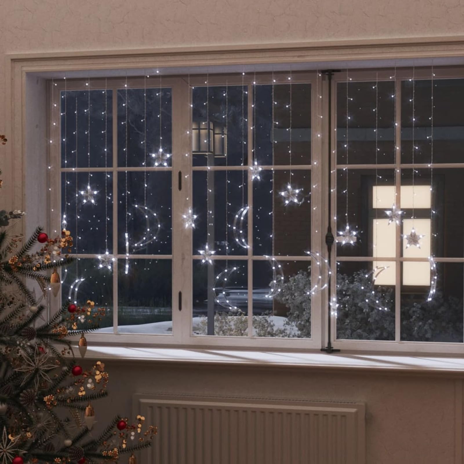 Luces estrella y luna 345 LEDs blanco frío con control remoto, Luces Navidad Exterior, Guirnalda Luces Interior, Luces Decorativas Habitacion, Decoracion Navidad Hogar, Fairy Lights
