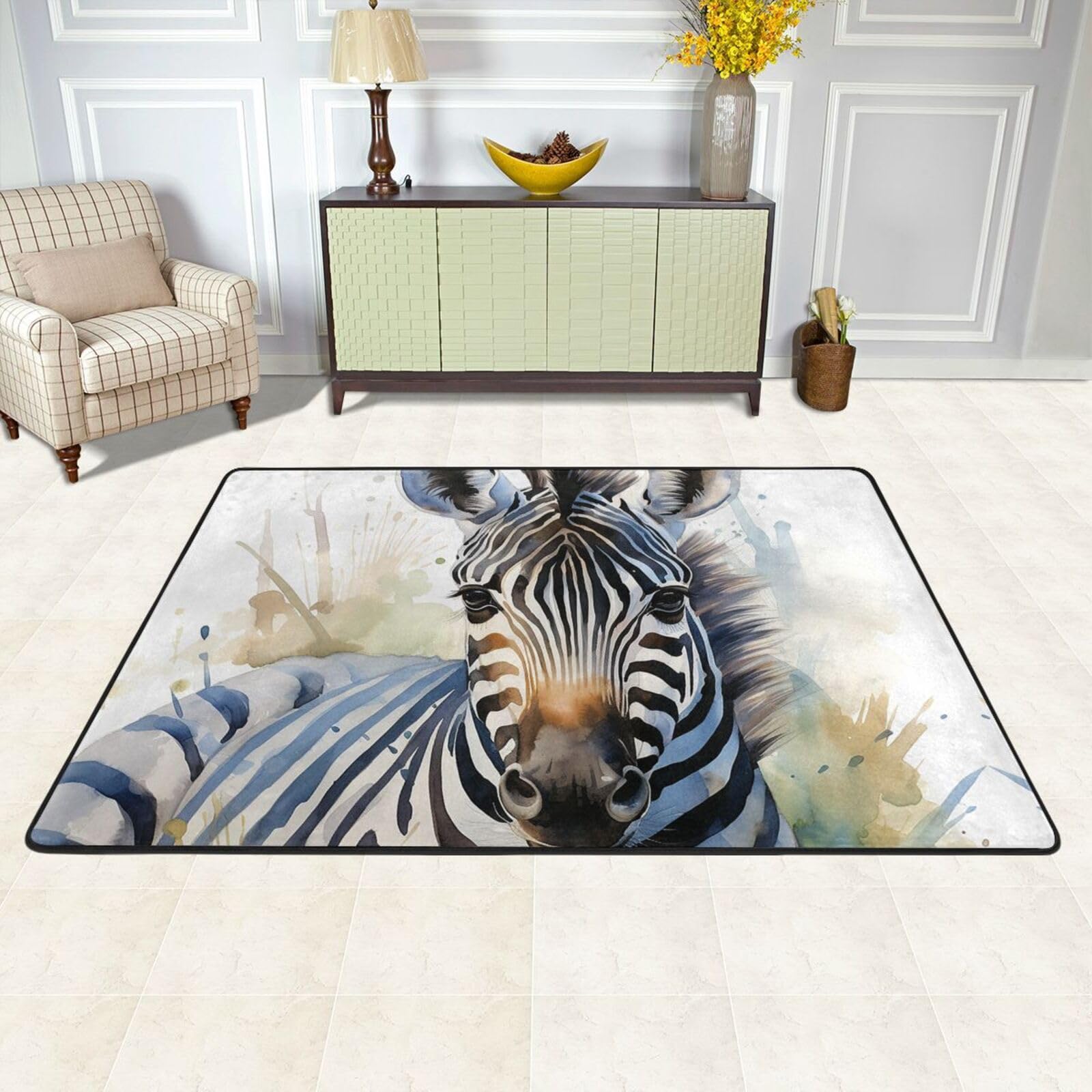 Tapis de salon zèbre aquarelle doux pour sublimer la chambre de vos enfants