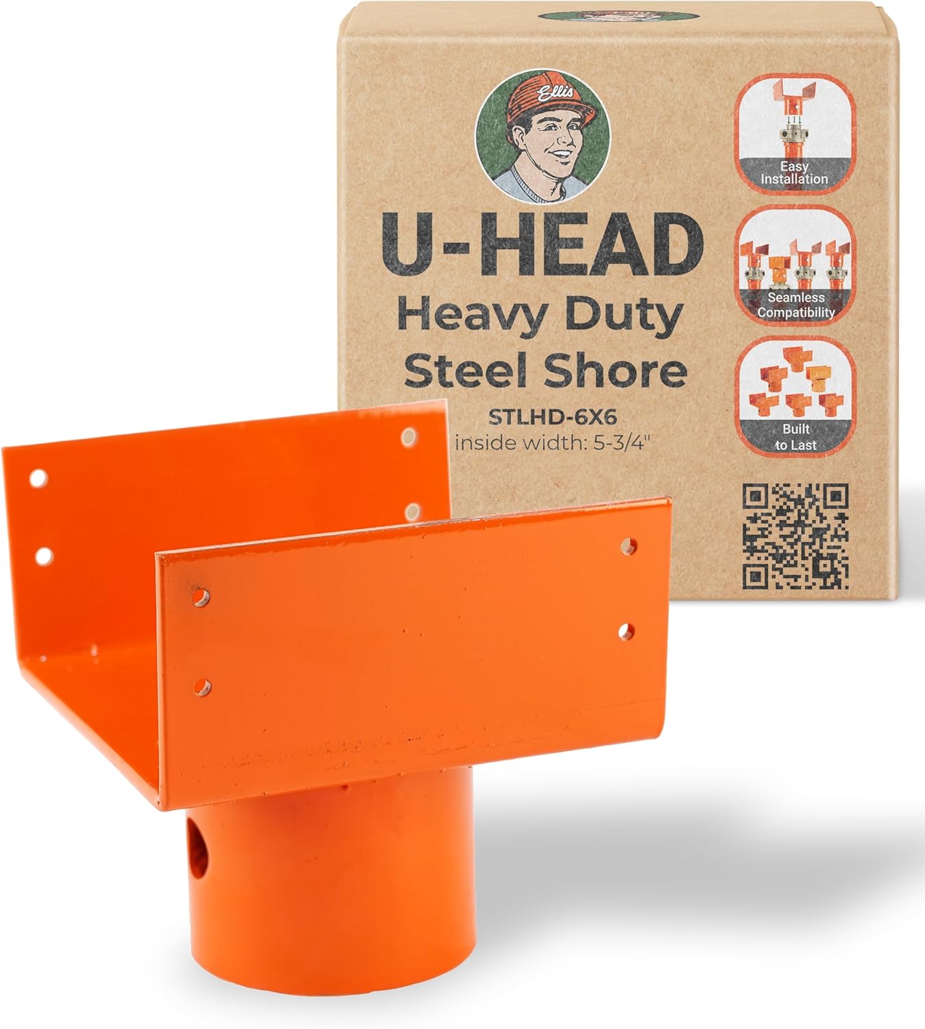 Ellis Manufacturing Company U-Head Top - Heavy Duty Steel Shore Joist Hanger for Horizontal Lumber Beams - Home Improvement, Built to Last, Durable Construction - 6x6 Holder