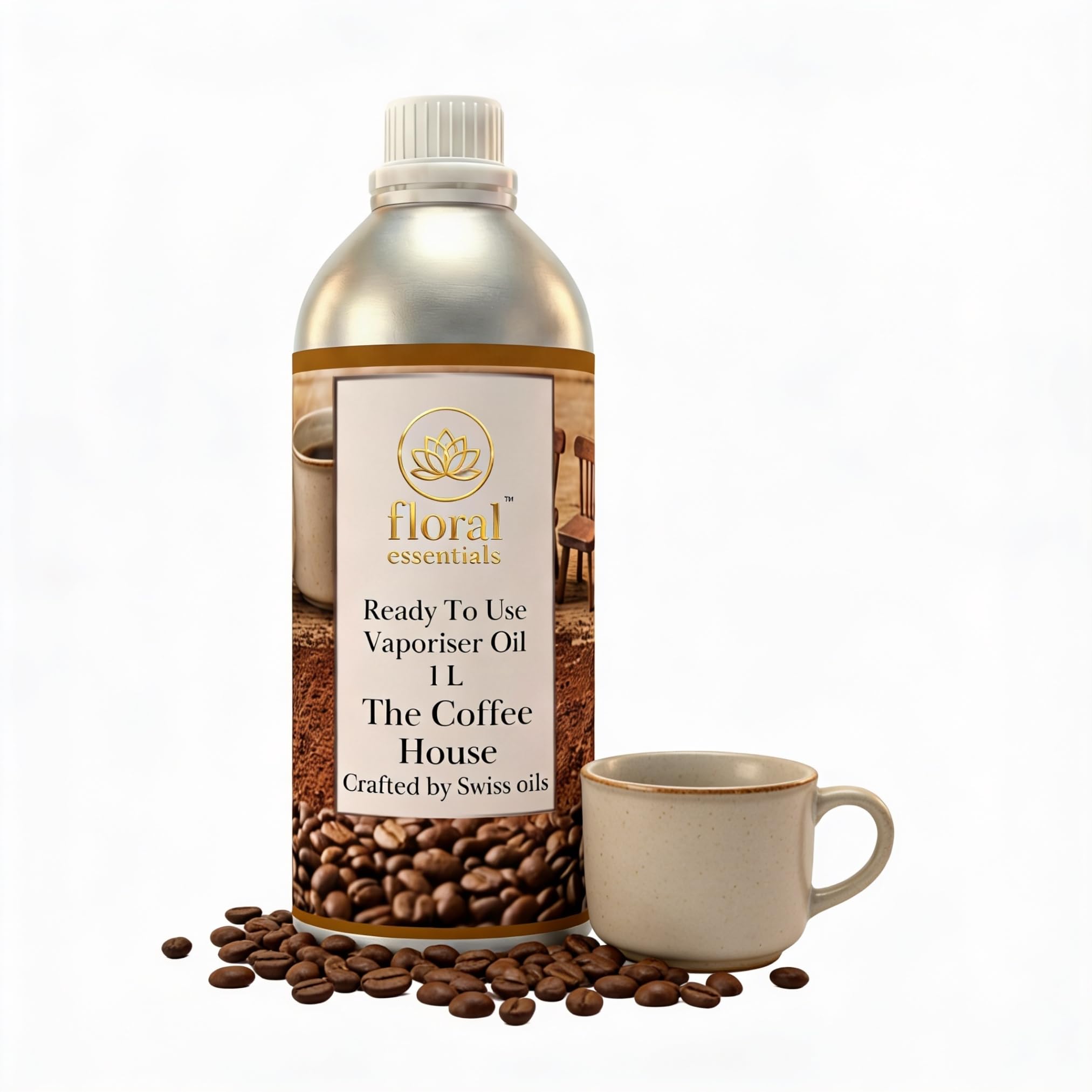Floral Essentials Coffee House Vaporiser Oil 1L | Ready to Use Coffee Aroma Oil for Electric Vaporizer & Diffuser | Long Lasting Café Style Room Fragrance for Home, Office, Hotel & Spa