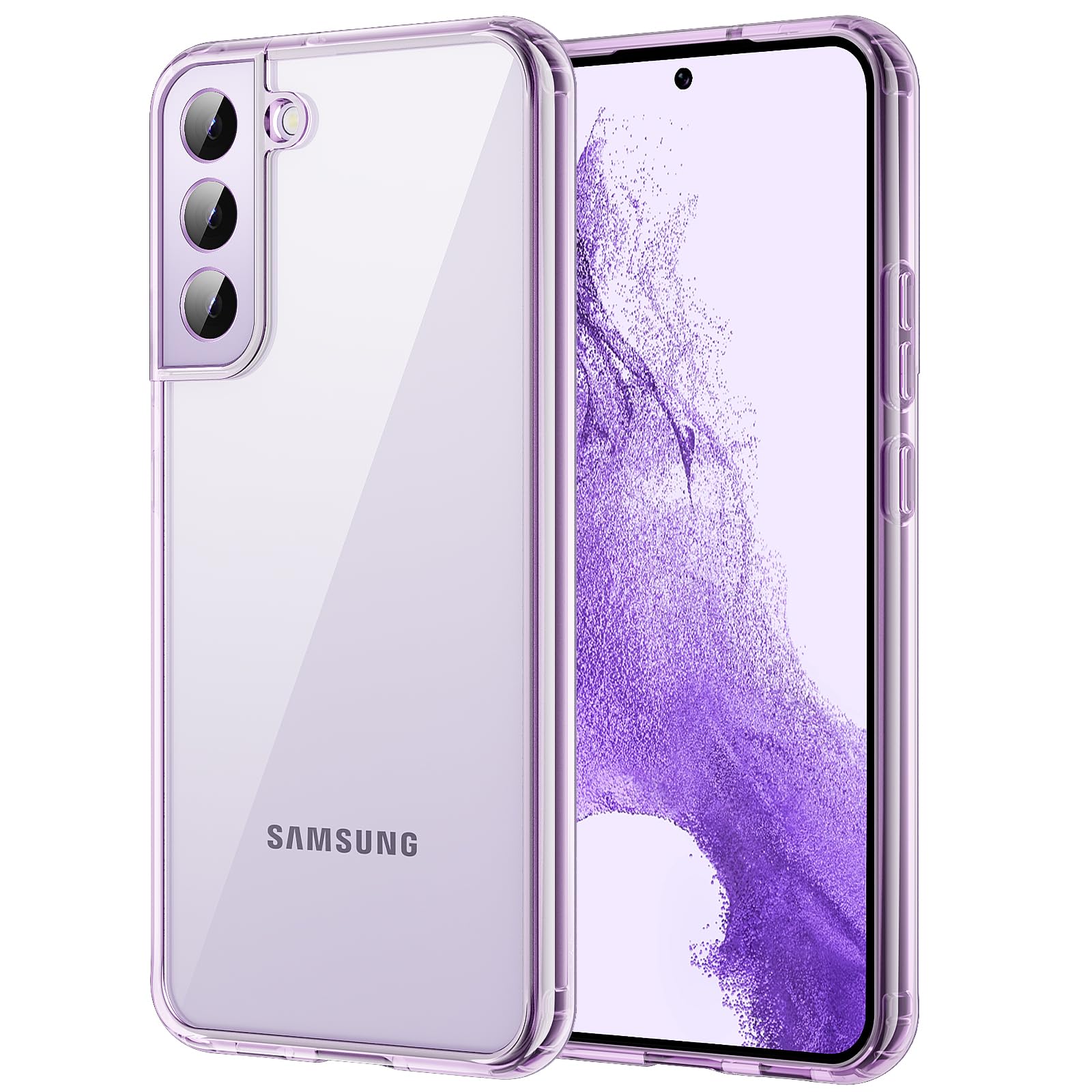 Case for Samsung Galaxy S22 5G 6.1-Inch, Non-Yellowing Shockproof Bumper Protective Phone Cover, Anti-Scratch Hard PC Back (Purple)