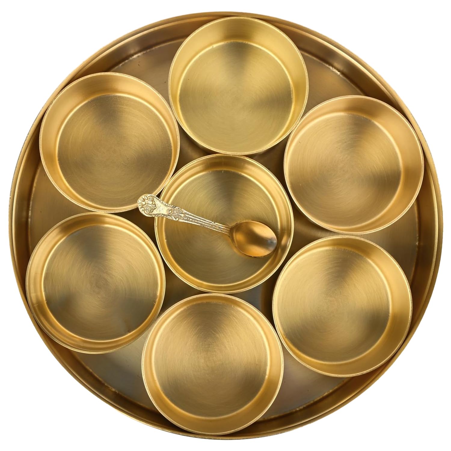 ANCIENTIMPEX Masala Dabba Gewürzbox aus Messing mit 7 Schüsseln, Löffel und Deckel, traditioneller indischer Masala Daani für Küche, Gewürz-Organizer und Aufbewahrungsbox (22,9 cm)