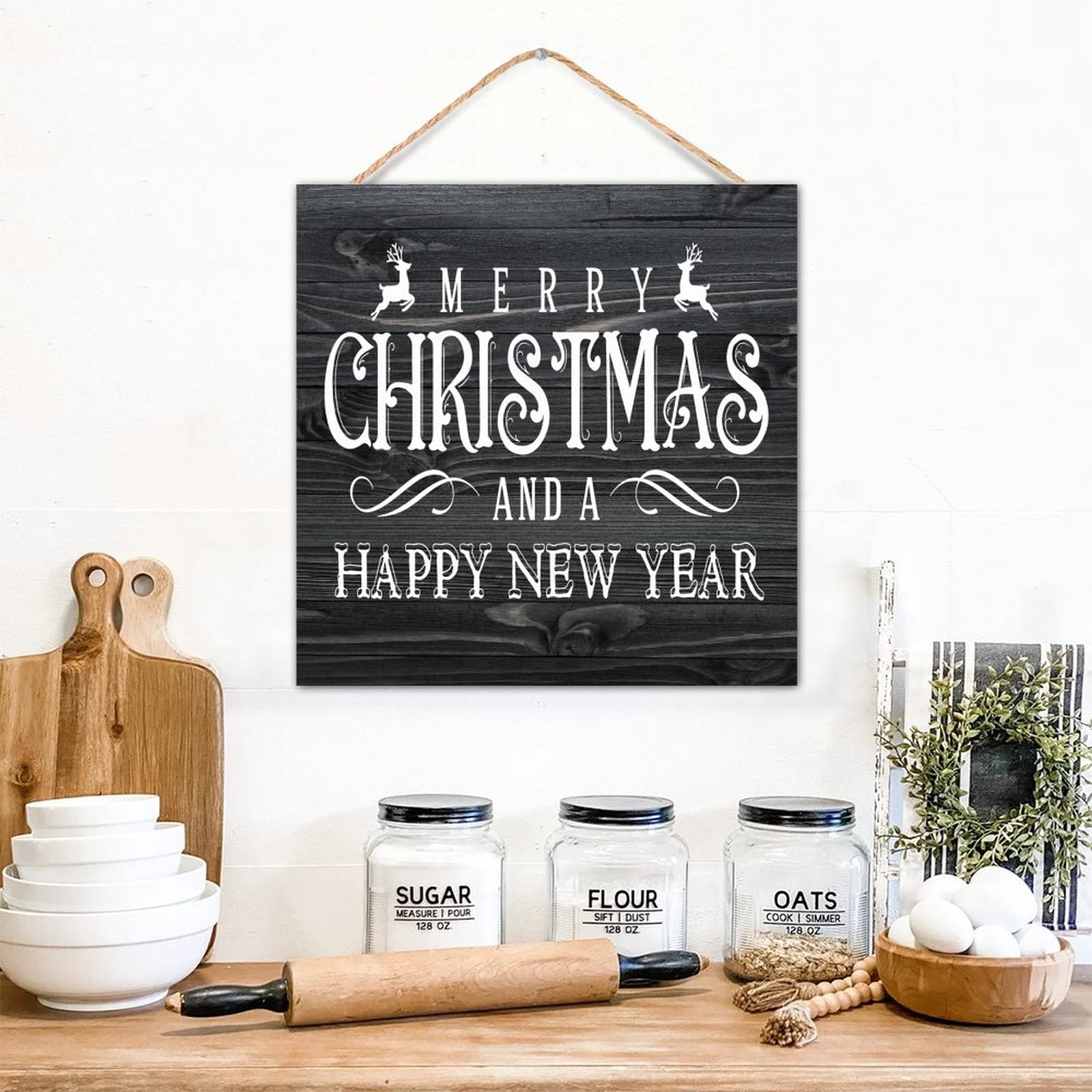 Panneau bois Merry Christmas 30cm déco salon rustique