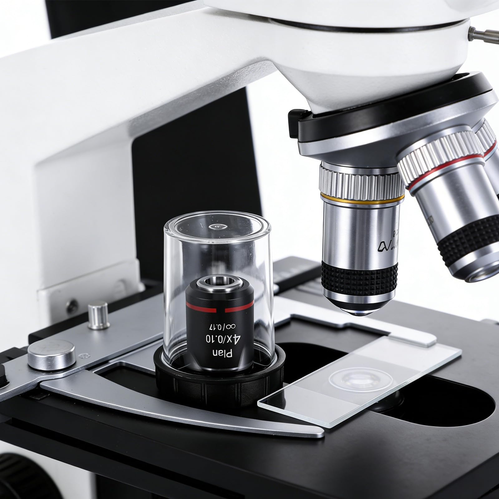 Tofficu Objetivo de Microscopio Biológico 4X Apertura Numérica 0,10 en Cobre Negro para Educación y Histología Alta Resolución y Distancia de Trabajo Óptima