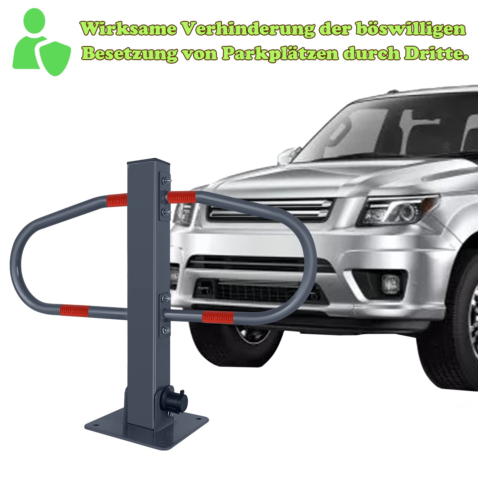 Froadp 73x51cm Barriere di Parcheggio Pieghevoli Dissuasore Aiuto in Acciaio Barriera per Posteggio Mobili con Chiave e Strisce Riflettenti Robusto Set di Paletti Posteggio Auto Ribaltabile (1 pezzo)