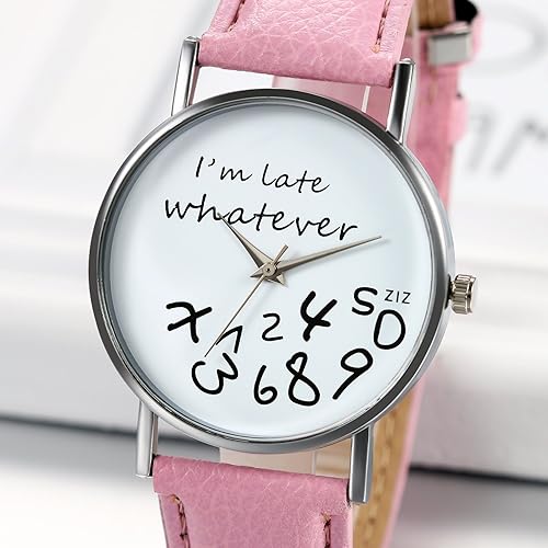 Miniatura 3 de JewelryWe"I'm Late, Whatever" Print Watch Women Ladies Girls Love Gift Leather Strap Quartz Wrist Watch, for Mothers Day