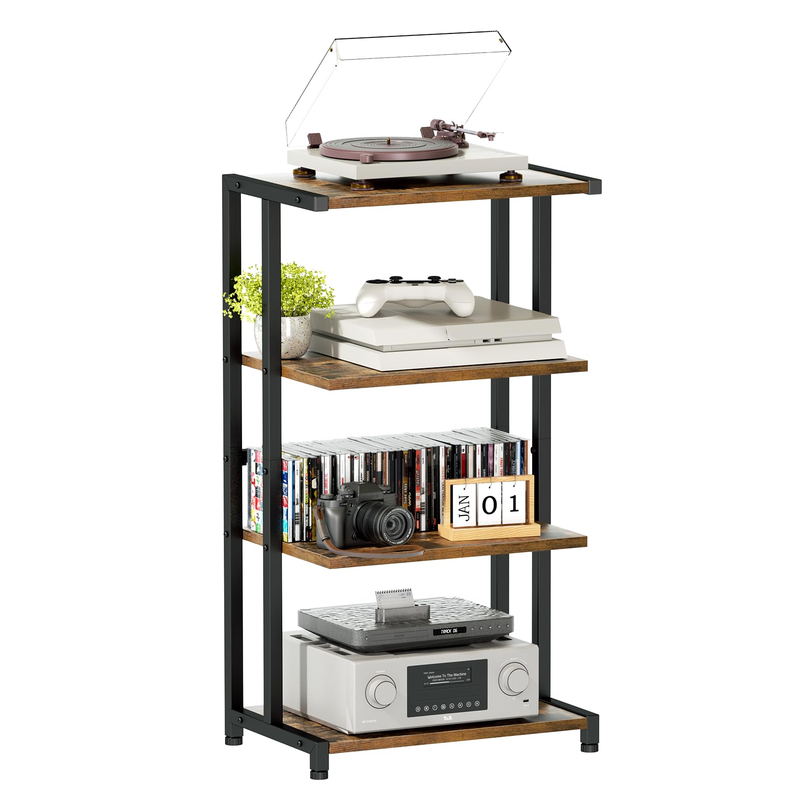 ERYTLLY 4-Tier AV Media Stand - Corner Game Console Shelf and Small Entertainment Stand - Audio Rack for TV, Small Media Console Organizer