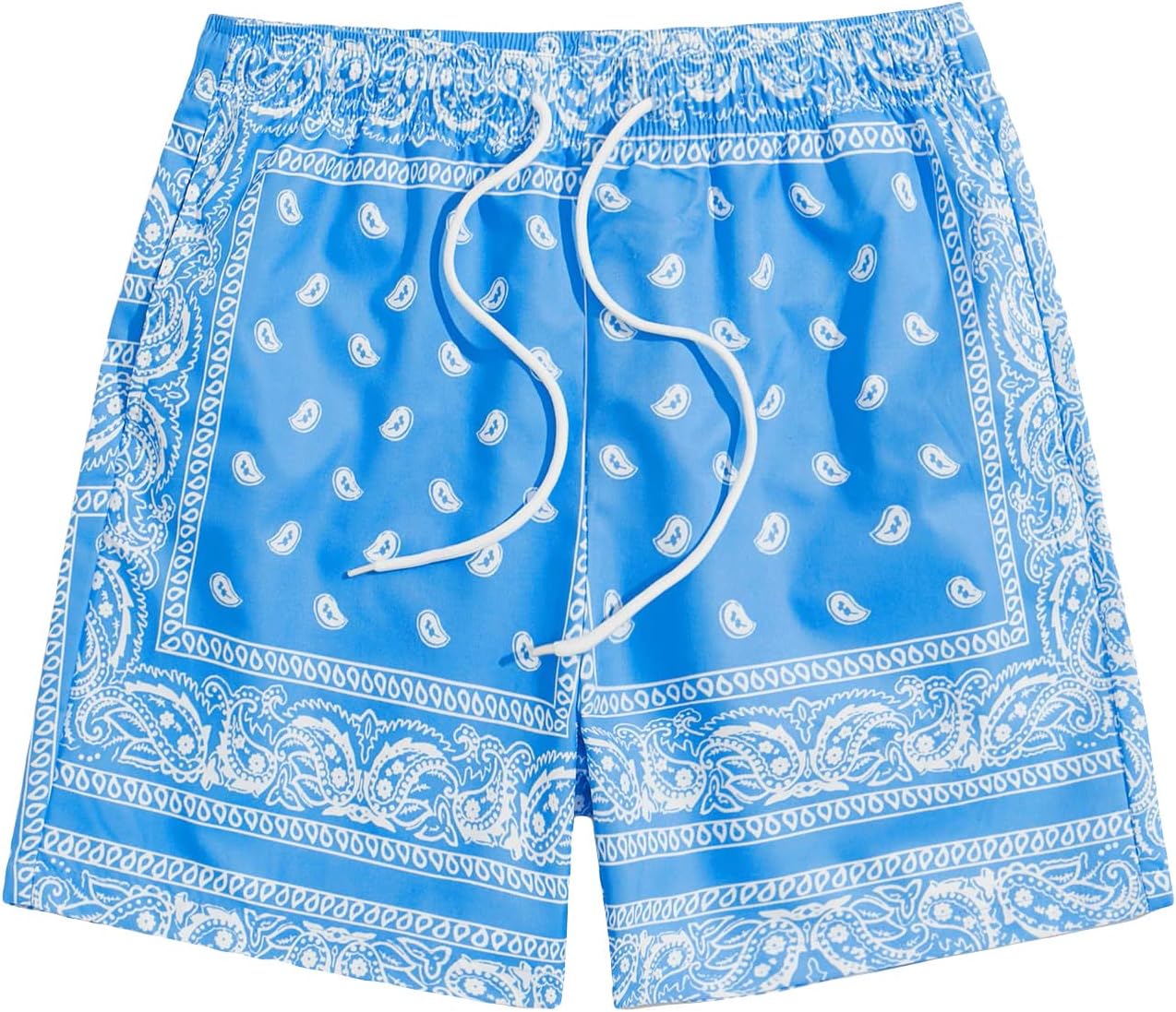 FloernsMen's Boho Paisley Graphic Print Drawstring Waist Essentials Summer Bandana Shorts with Pocket