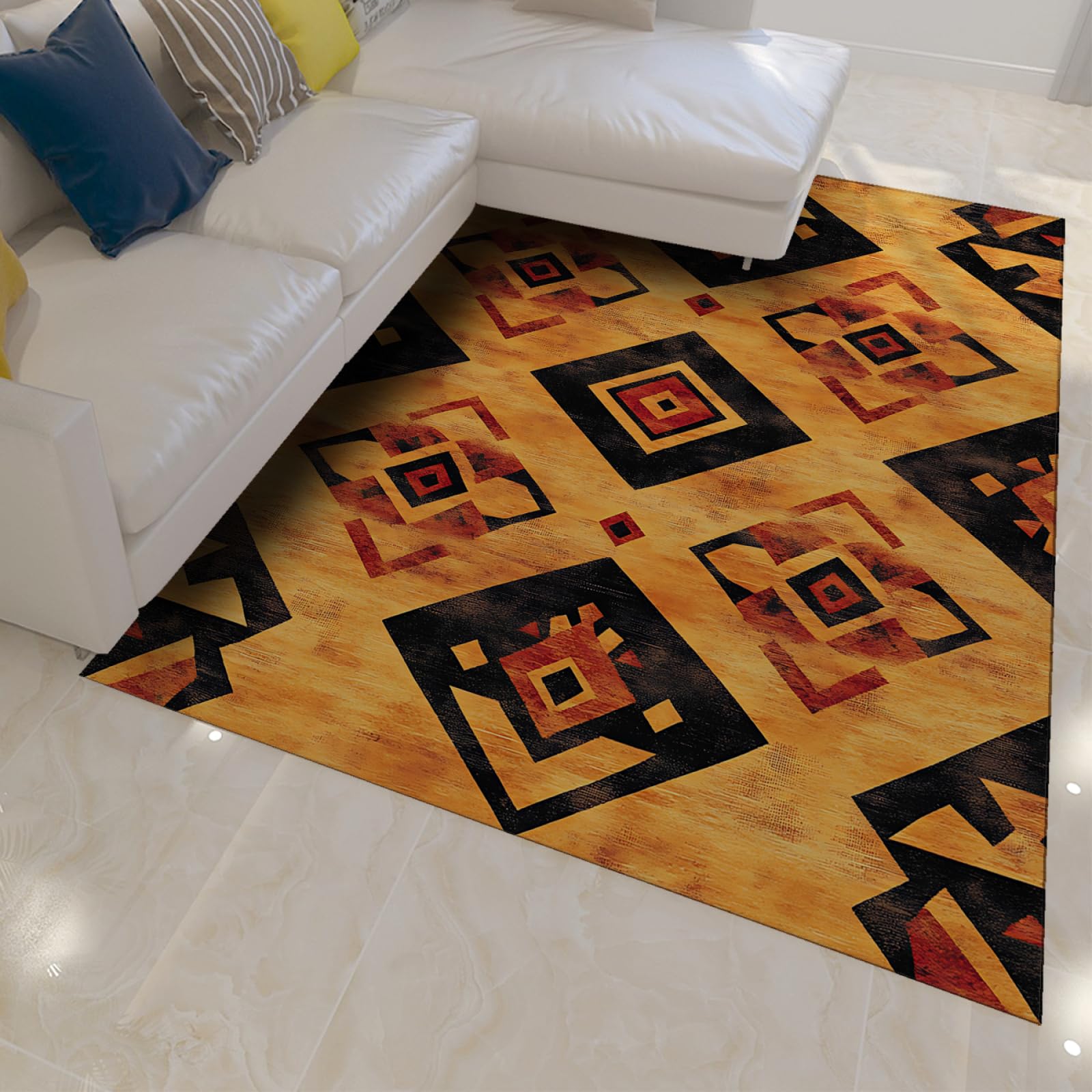 Tappeto vintage per camera da letto Tappeti tribali aztechi nativi americani tappeto morbido antiscivolo lavabile per sala da pranzo Lavanderia per sala da pranzo 100x150cm