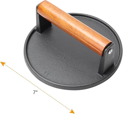 Miniatura 3 de SafBbcue Plancha redonda de hierro fundido para parrilla de hamburguesas, prensa de pesas y vaporera para plancha, cúpula de fusión rectangular de