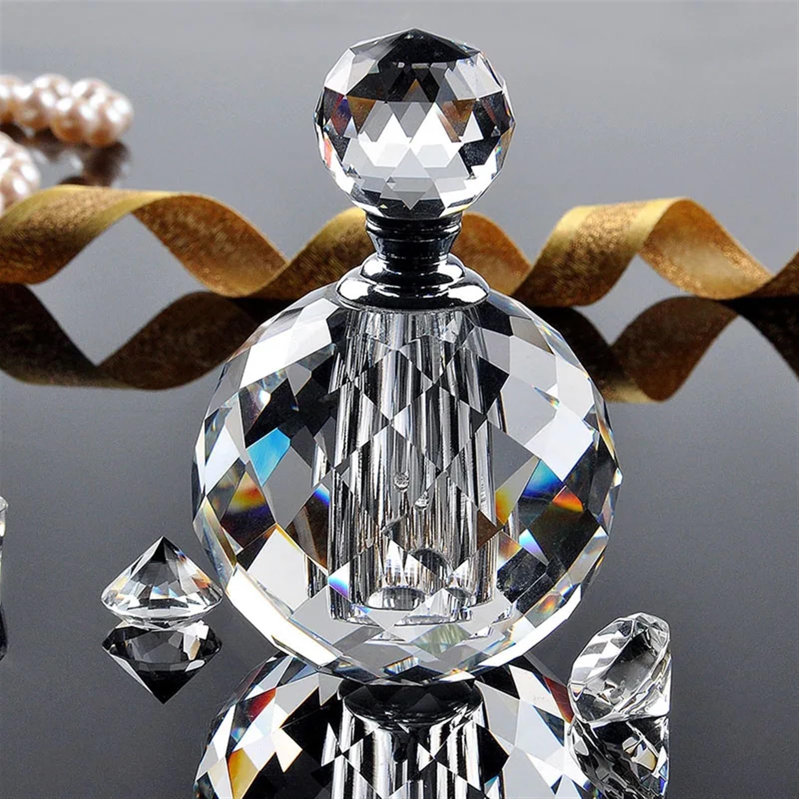 Bottiglie di profumo in cristallo Art Deco stile vintage da 10 ml Contenitore riutilizzabile in vetro vuoto rotondo trasparente Per Viaggi E Vacanze