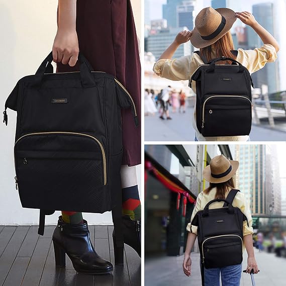 Laptop Backpack,BAGSMART 15.6 Inch Women Backpack Water Resistant Casual Daypack Large Doctor Backpack for Work,Travel,Business,College School,Black