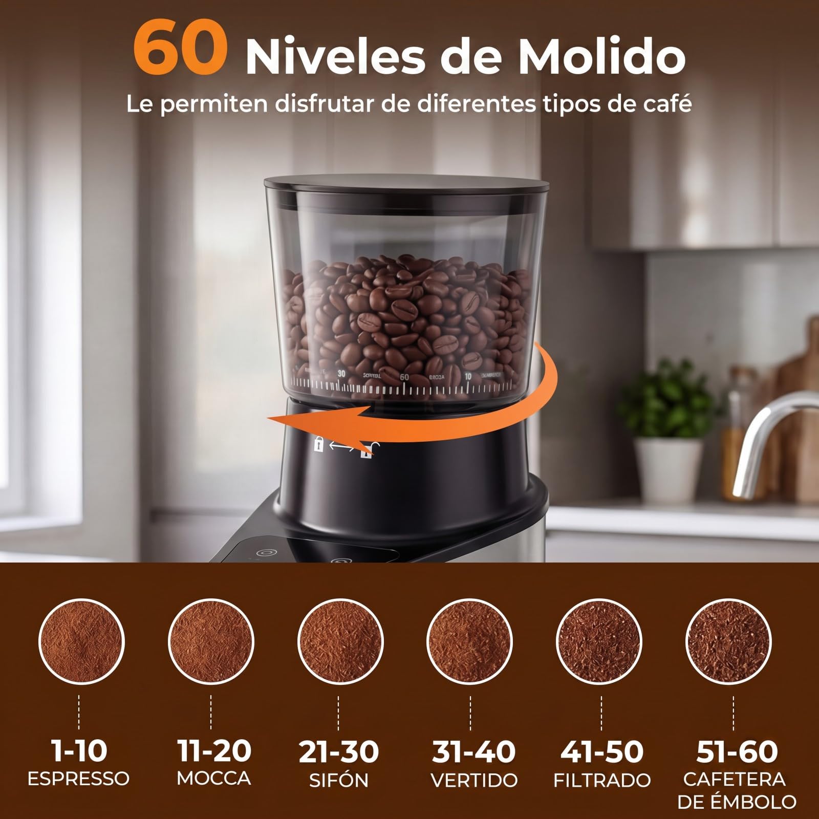 COSTWAY Molinillo Café Eléctrico, 60 Ajustes de Molido, Acero Inoxidable