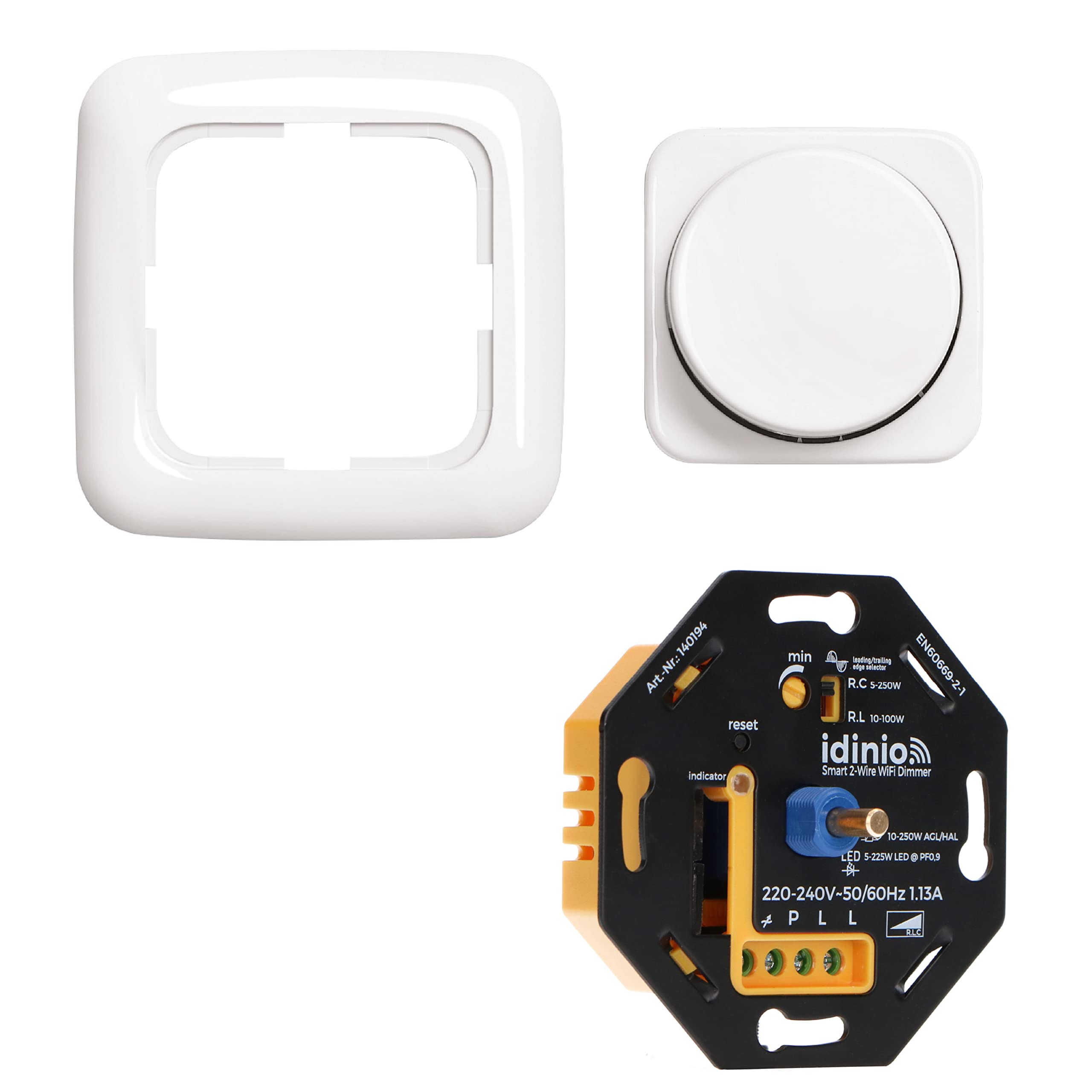 idinio Smart Universaldimmer als Komplettset mit Busch-Jaeger Reflex-SI reinweiß, Phasenabschnitt, Phasenanschnitt, bis 250W