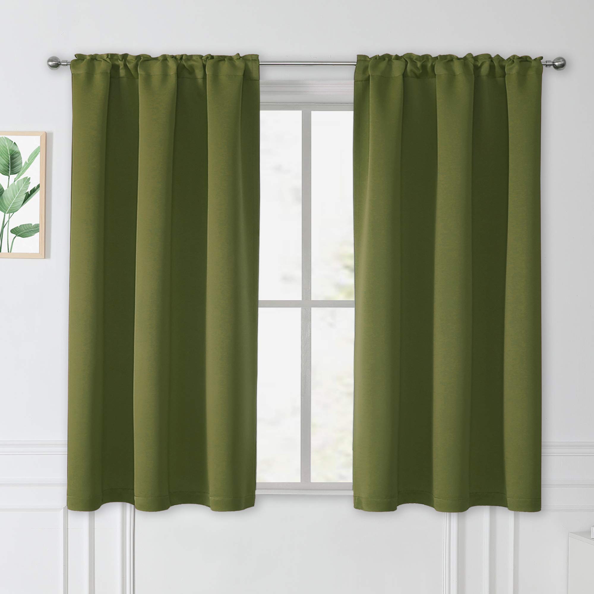 45 Inch Kitchen Curtains - 38W x 45L Olive Green Blackout Curtains Rod Pocket Draperies Light Block Privacy Protect for Bedroom Bathroom Windows Short Shade Blinds, 1 Pair