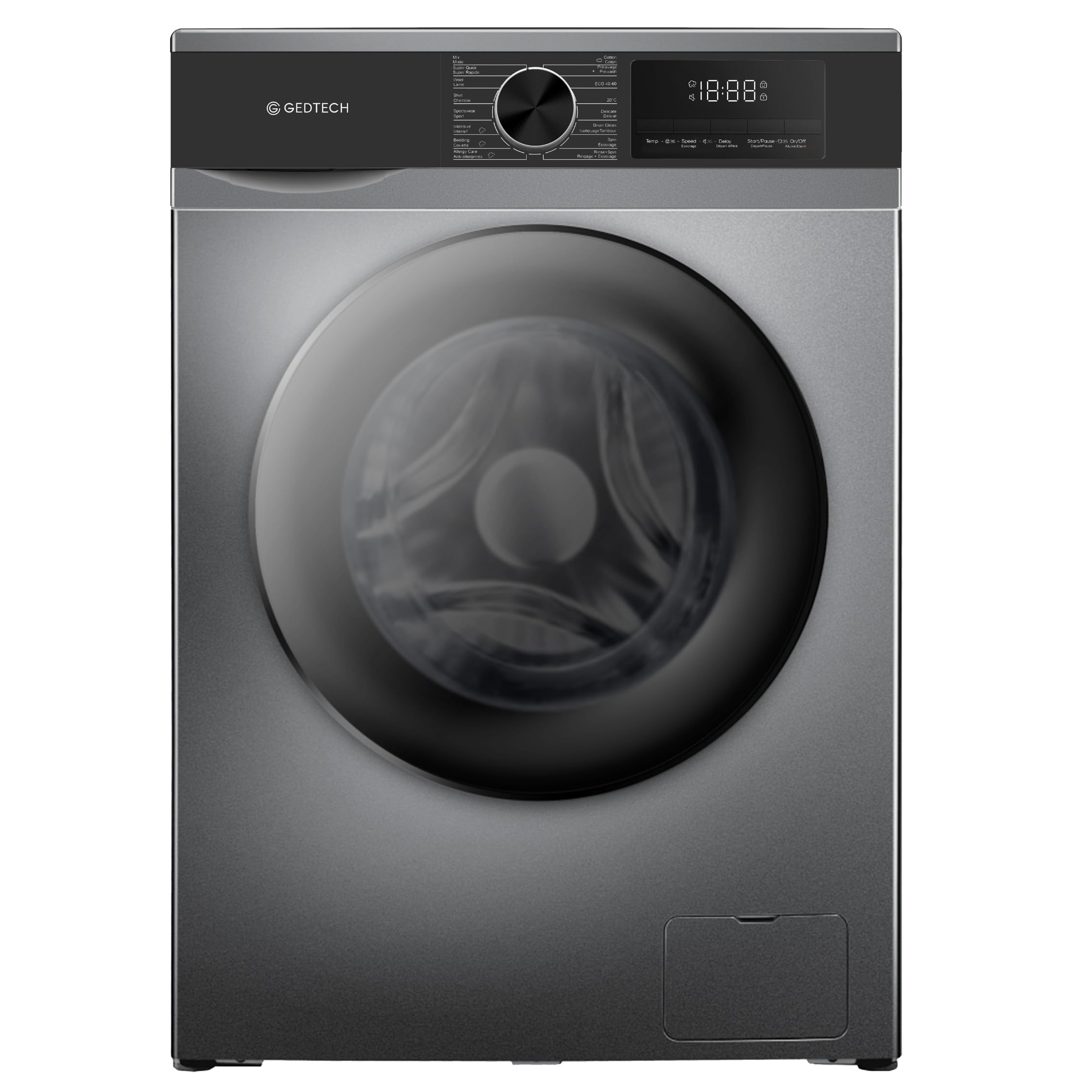 Lavadora frontal GEDTECH GLL121400DG – 12 Kg – 1400 RPM – 16 programas – Eco – Intensivo – Rápido – Muy bajo conso – Clase A-20% (Dark Grey, 12 Kg)
