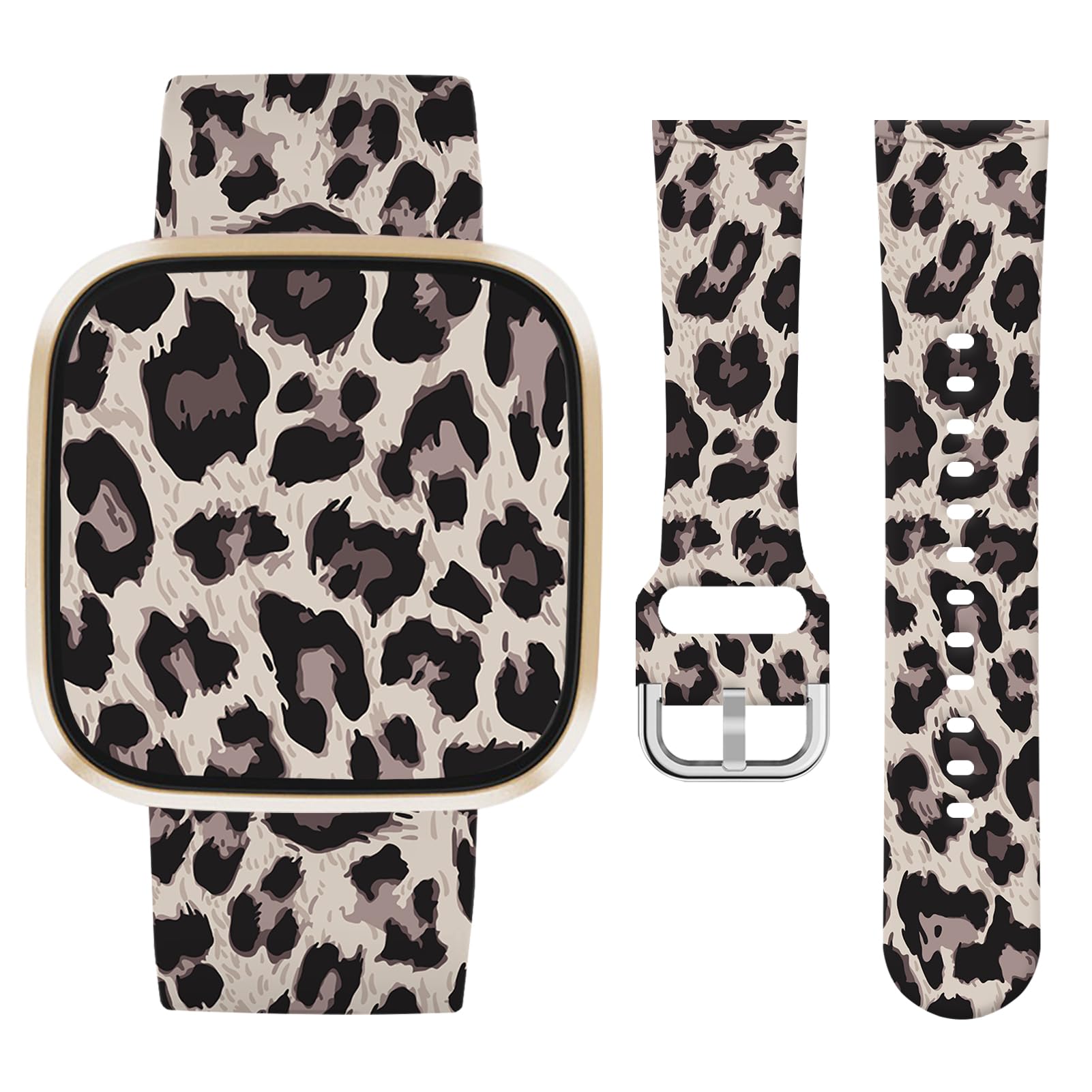 Vozehui Leopard Print Silicone Strap Compatible with Fitbit Versa 4 3/Sense/Sense 2,Soft Silicone Cute Replacement Straps for Women Men — image 1
