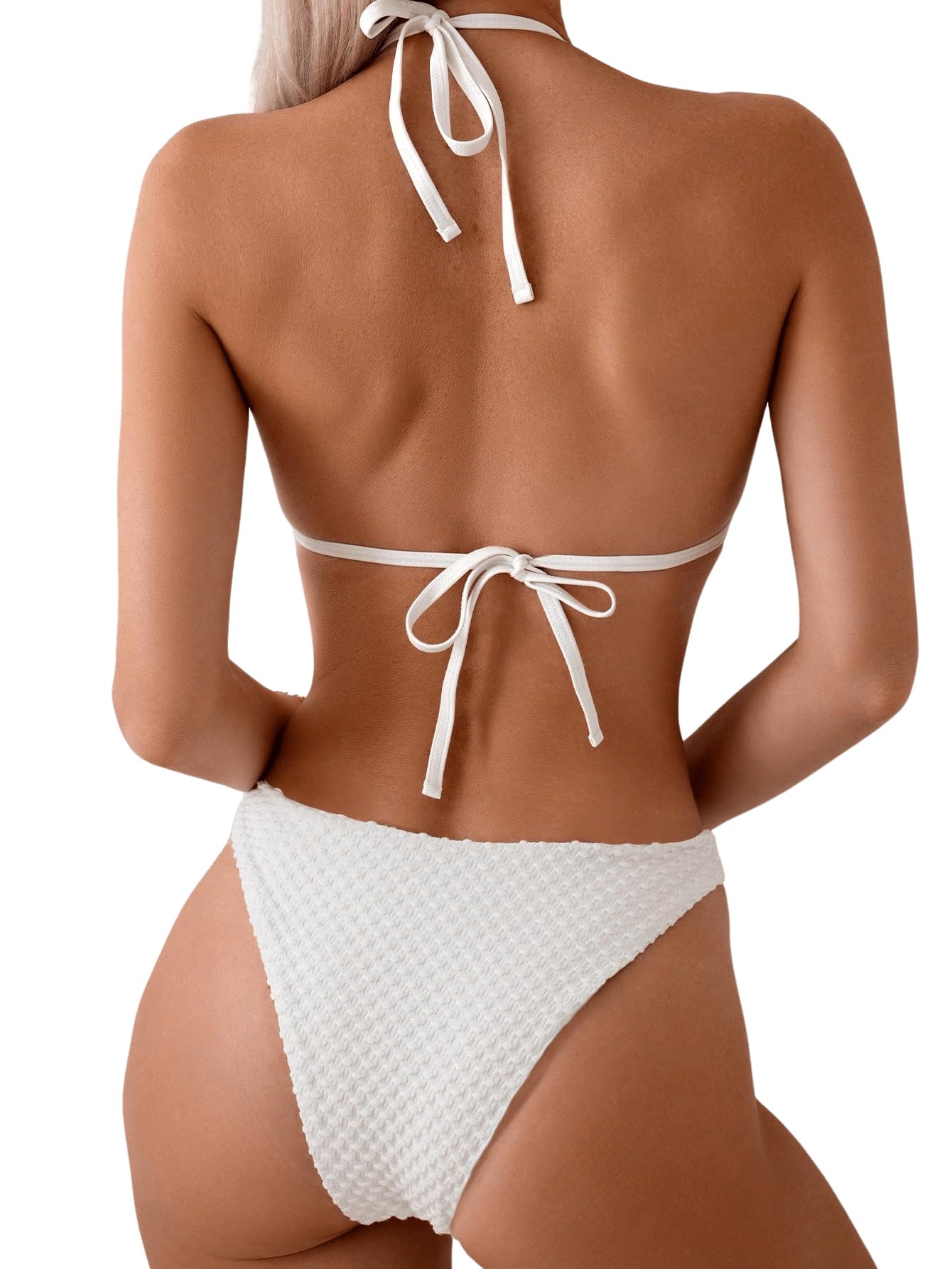 GORGLITTER Bikini para mujer con cadenas, juego de bikini triangular, bikini sexy, traje de baño de dos piezas con perlas