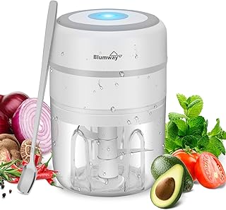 BlumWay Mini Robot culinaire, Hachoir à ail électrique chargeur USB, hachoir à nourriture électrique avec 3 lames tranchantes, hachoir et broyeur de nourriture pour bébé -250ML(blanc )