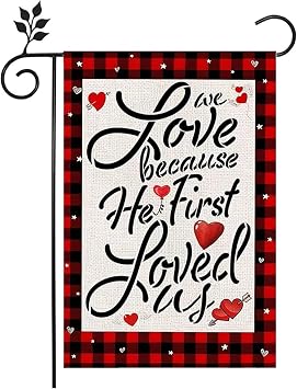 Valentines Day Garden Flag 12x18 Inch Happy Valentines Day Heart Garden Flag Valentines Day House Party Decorations Garden Flags Valentines Day Flag for House Yard Outdoor Decor