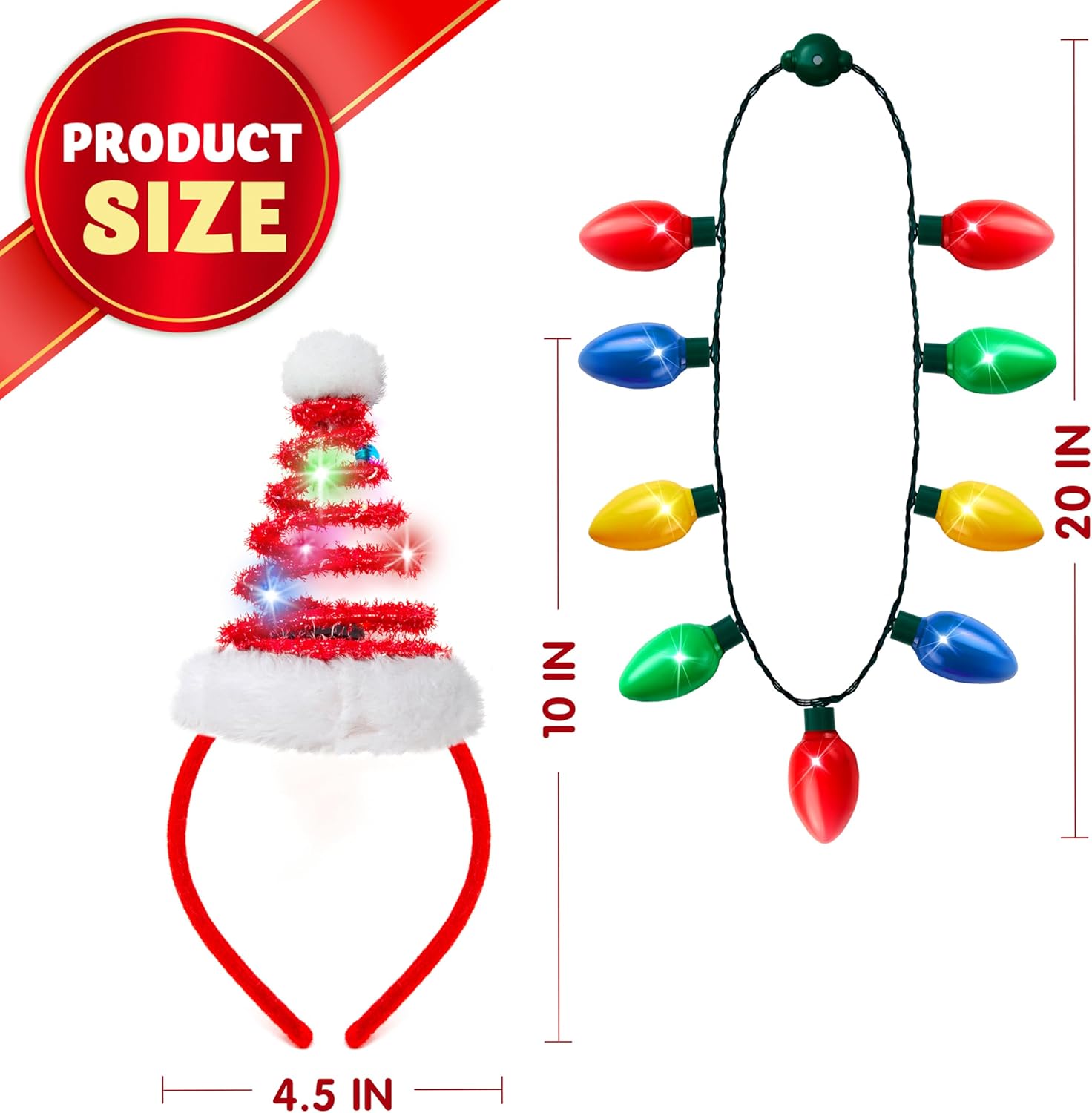 JOYIN 2 Pcs Christmas Lighted Necklace and Santa Hat Headband, Christmas LED Necklace with 9 Bulbs and Xmas Headwear for Holiday Perties Xmas Costume Accessories Party Favors - Image 4