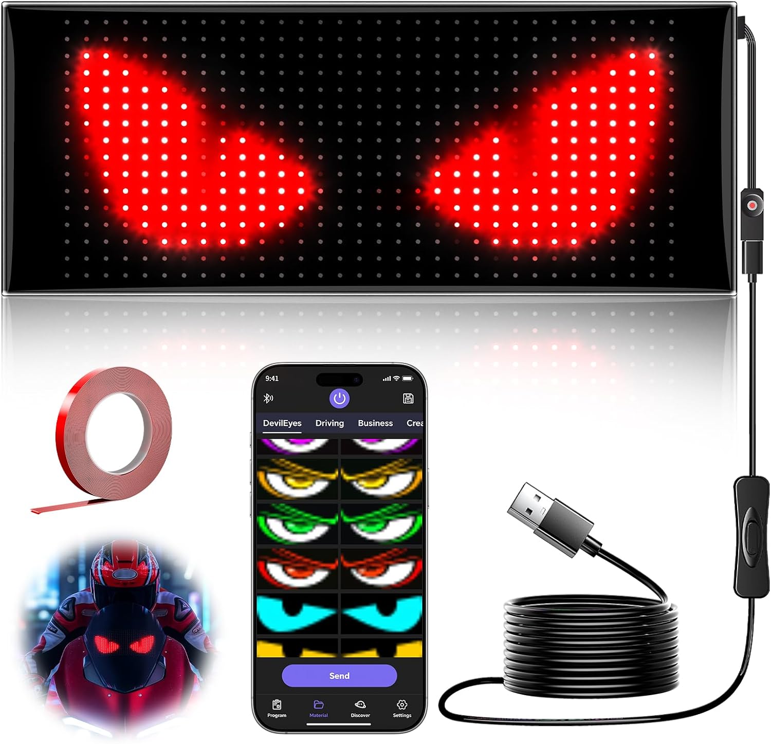 Rayhome 2PCS Synchronize Multiple Devil Eyes Light for Truck, 23''x5'' Full Color LED Eyes for Truck Windshield, Programmable LED Display for Car, Scrolling Led Light Sign for Car Window