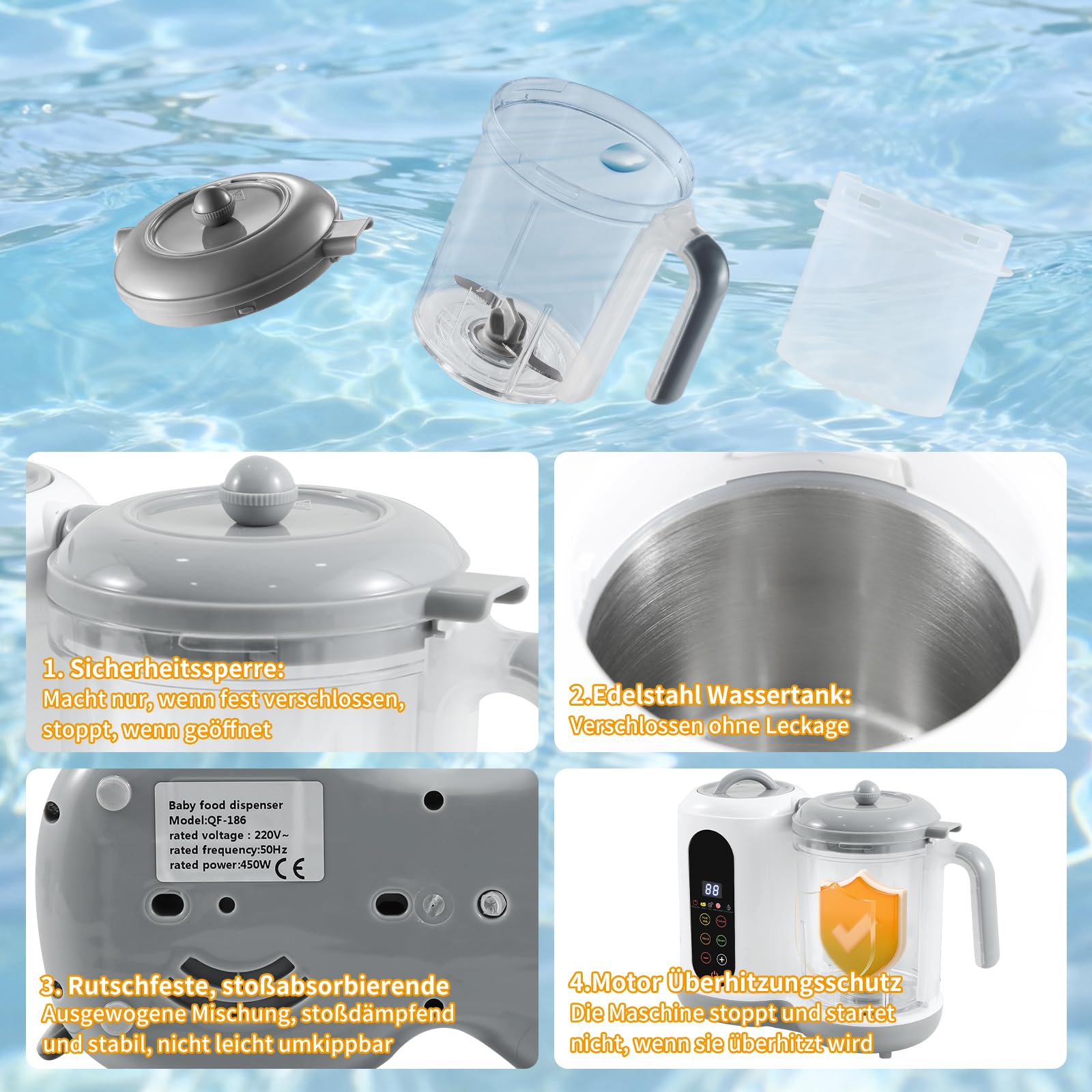 Machine à aliments pour bébé - 400 ml - Cuiseur vapeur - Avec modes prédéfinis - 4 menus - Cuisson et broyage automatiques - Auto-nettoyage - Contrôle tactile