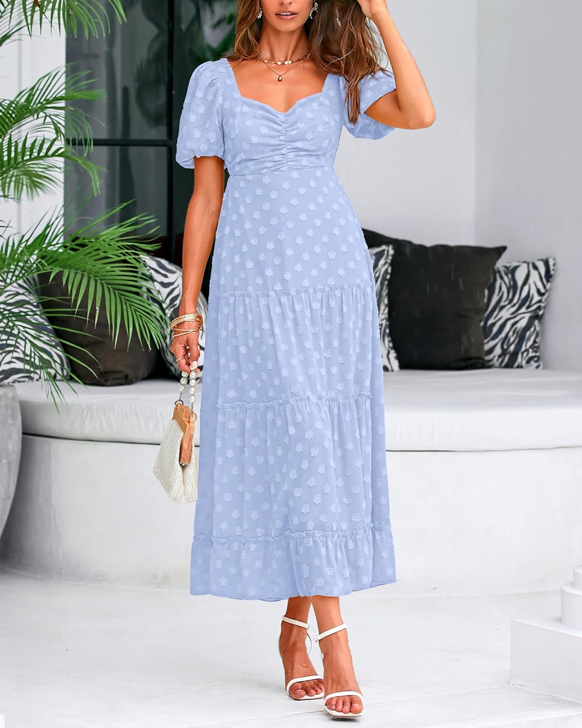 BTFBM Women's Summer Floral Dresses 2024 Casual Short Sleeve Square Neck Ruffle Long Beach Dress Loose Fit Boho Dress - Image 3