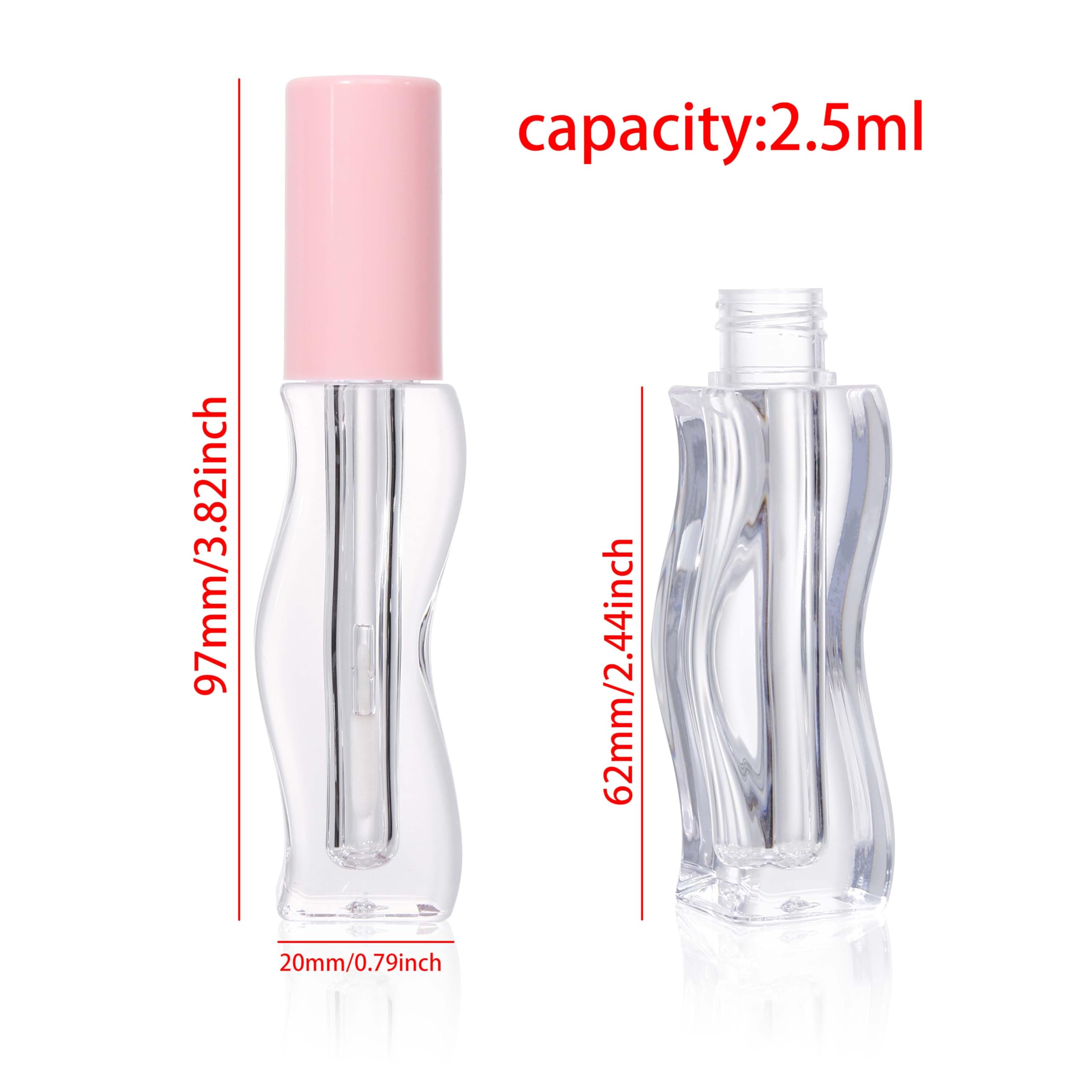COSIDEA 9pcs Empty 2.5ml/0.08oz Pink lip gloss tubes with wand unique Wave shape lipgloss tube container small capacity for lip Tint DIY (9)