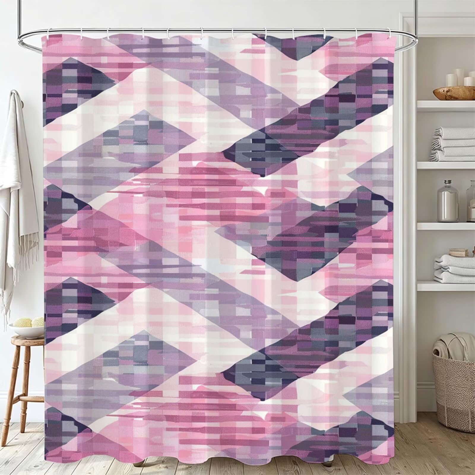 rosa chiaro Tenda Doccia 200x200cm,Tenda per Doccia Tessuto Poliestere Impermeabile Asciugatura Rapida 12 Anelli,Tende Finestra Bagno Vasca Pieghevole per Angolare Casa Shower Curtain Semplice J-612