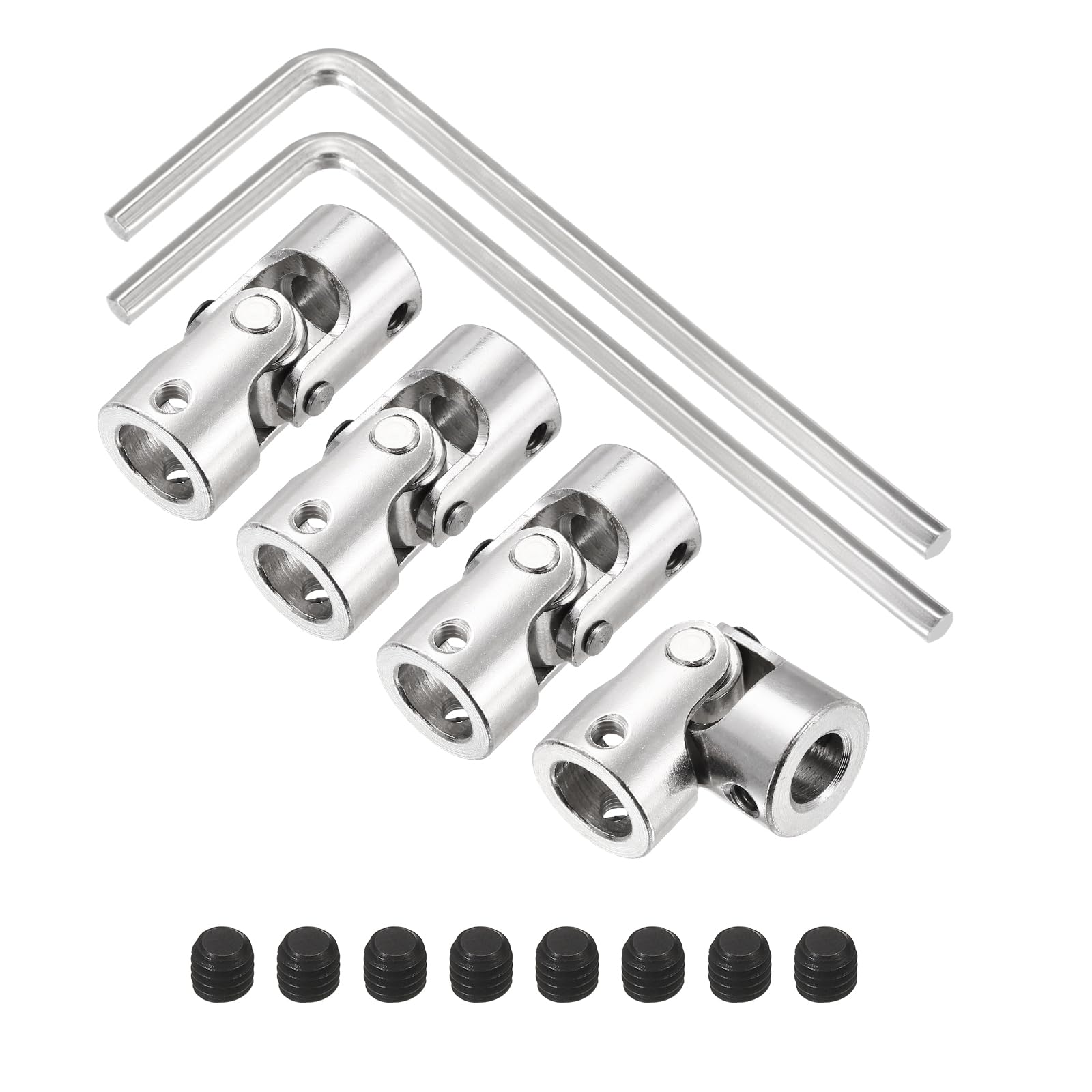 sourcing map 4Pcs 8mm to 10mm ID Steering Universal Joint Shaft Coupling, SAE 1045 steel 45°Degree Rotatable Joints Coupler with Screws Wrench Set for Model Car Ship Drive Shaft Motor