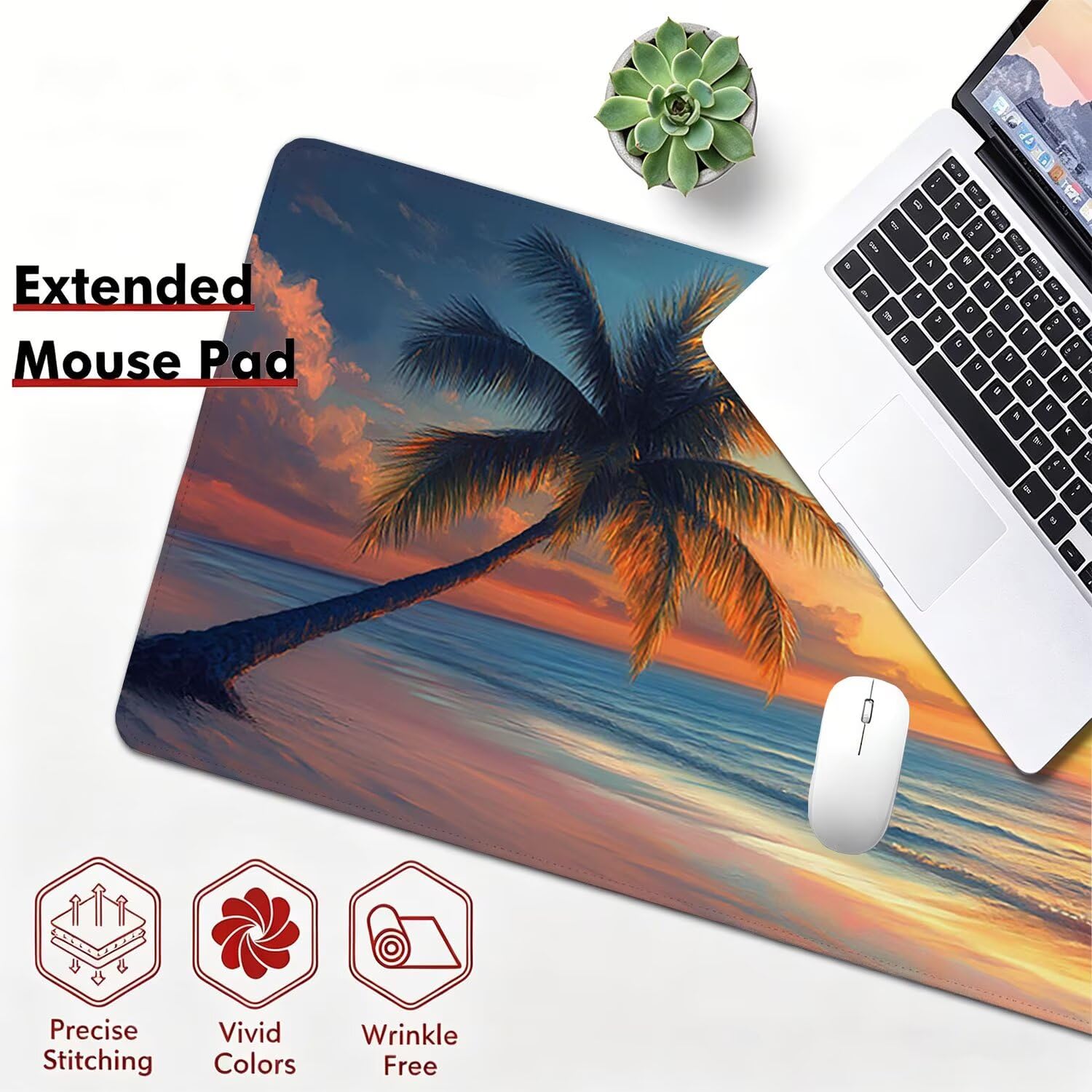 Tappetino Mouse Gaming XXL, 1200x600x4mm spiaggia palme cocco 0x0-201 | Tappetino Scrivania con Base in Gomma Antiscivolo Bordi Cuciti per Computer, PC, Migliora la Precisione e la Velocità