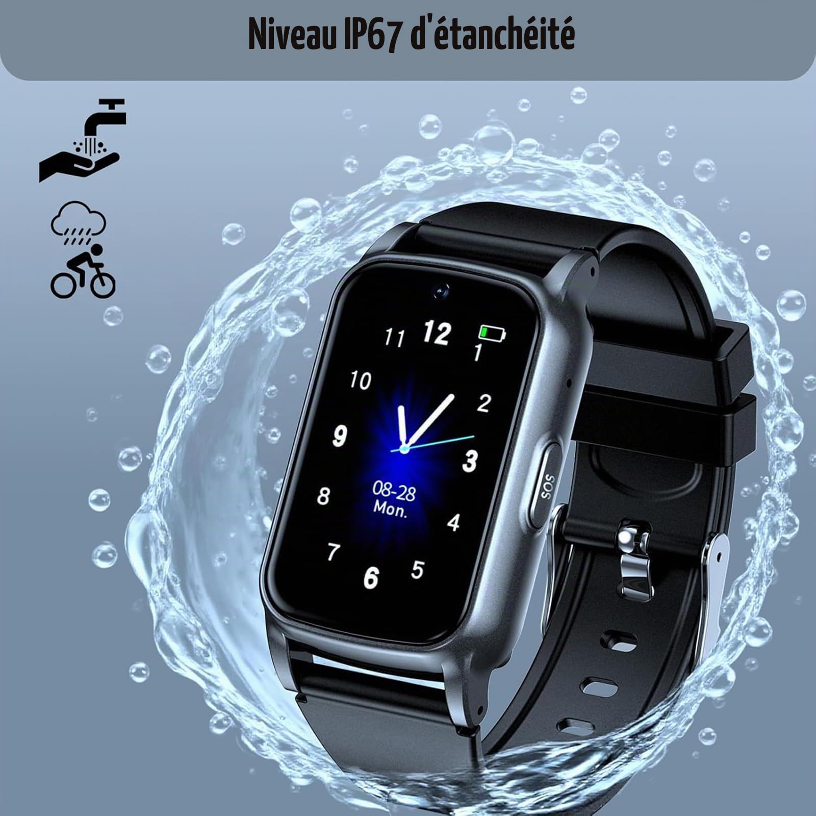 Montre intelligente avec détection de chute pour senior avec SOS et GPS, montre pour personnes âgées avec surveillance de la santé, étanche IP67, bracelet d'alerte d'urgence pour Thanksgiving