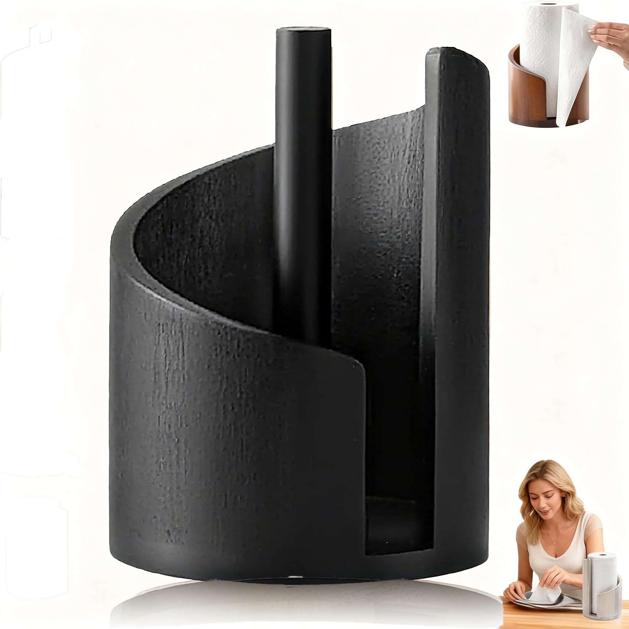 Mountain Paper Towel Holder with Mango Wood Base & Iron Stand, Effortless One-Hand Tearing for Jumbo/Mega Rolls, Countertop Storage Organizer for