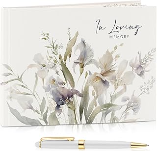 Funeral Guest Book for Memorial Service Celebration of Life Guest Book Sign in Pen Hardcover in Loving Memory for Funeral Memorial Farewell Party Favors (Lily)