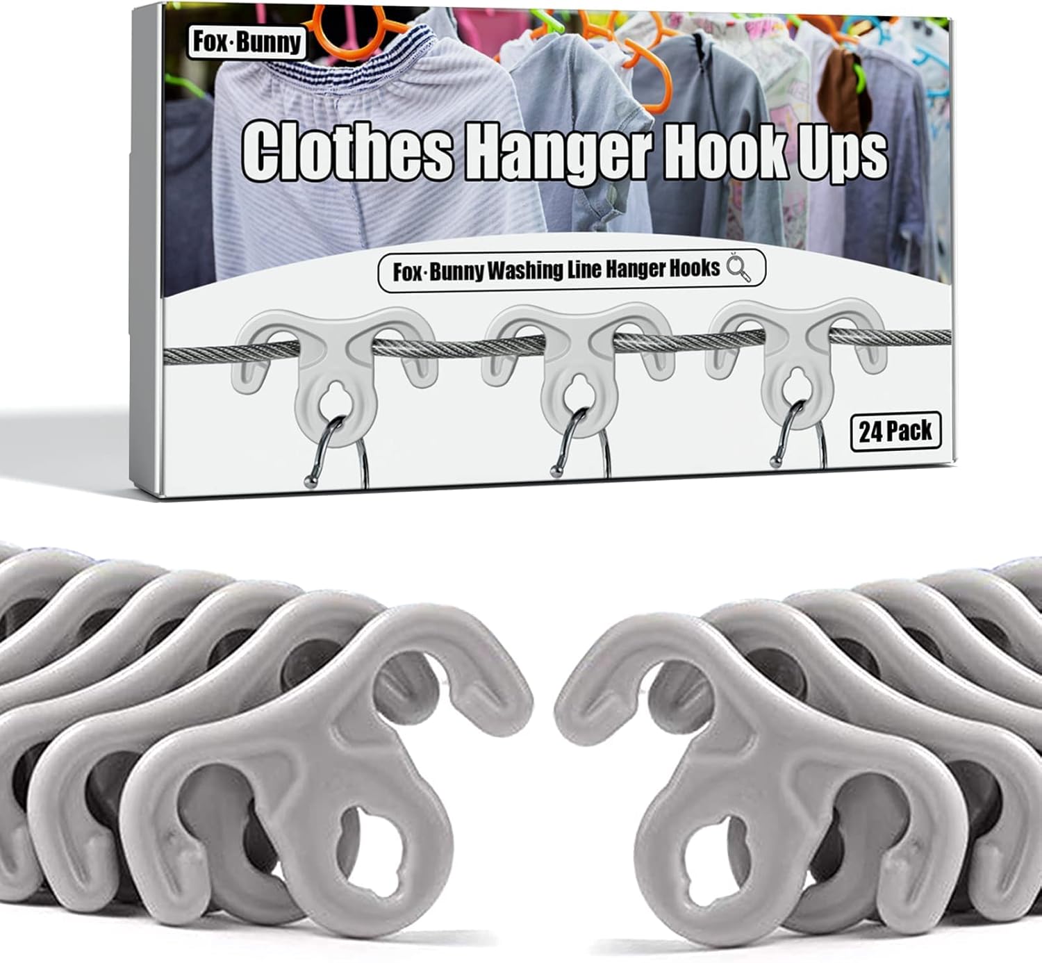 24 Pcs Washing Line Hanger Hooks, Clothes Hook Windproof Pegs, Strong Grip Washing Pegs, Reduces