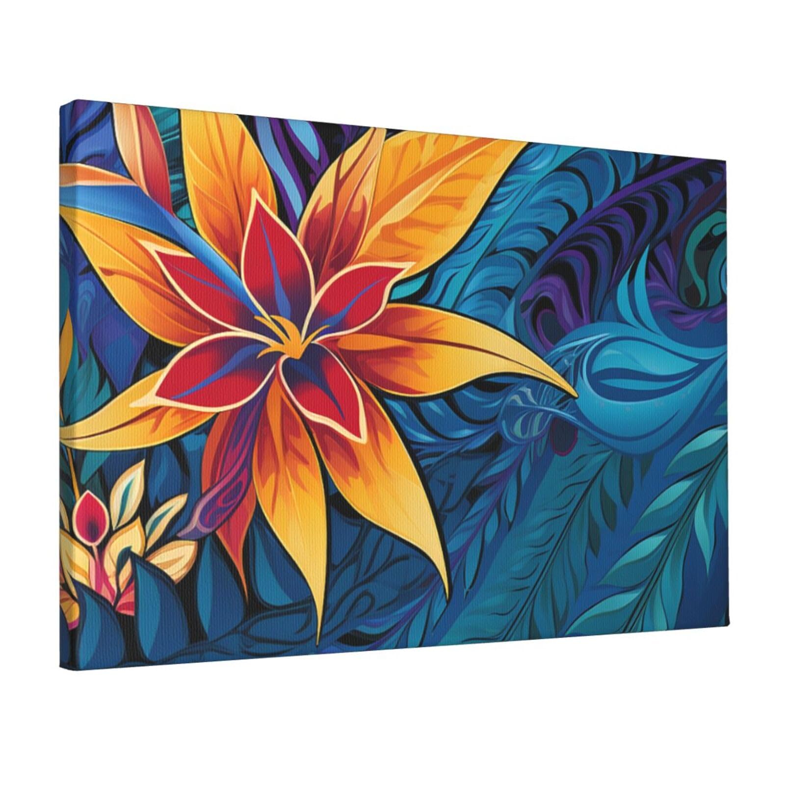 Fodpand Tropical Leaves Pattern For Tribal Unframed Canvas Wall Art,Modern Posters Print Wall Decor Canvas Oil Painting For Bedroom Living Room Bathroom Wall Hanging Artwork Ready To Hang 12"X18"