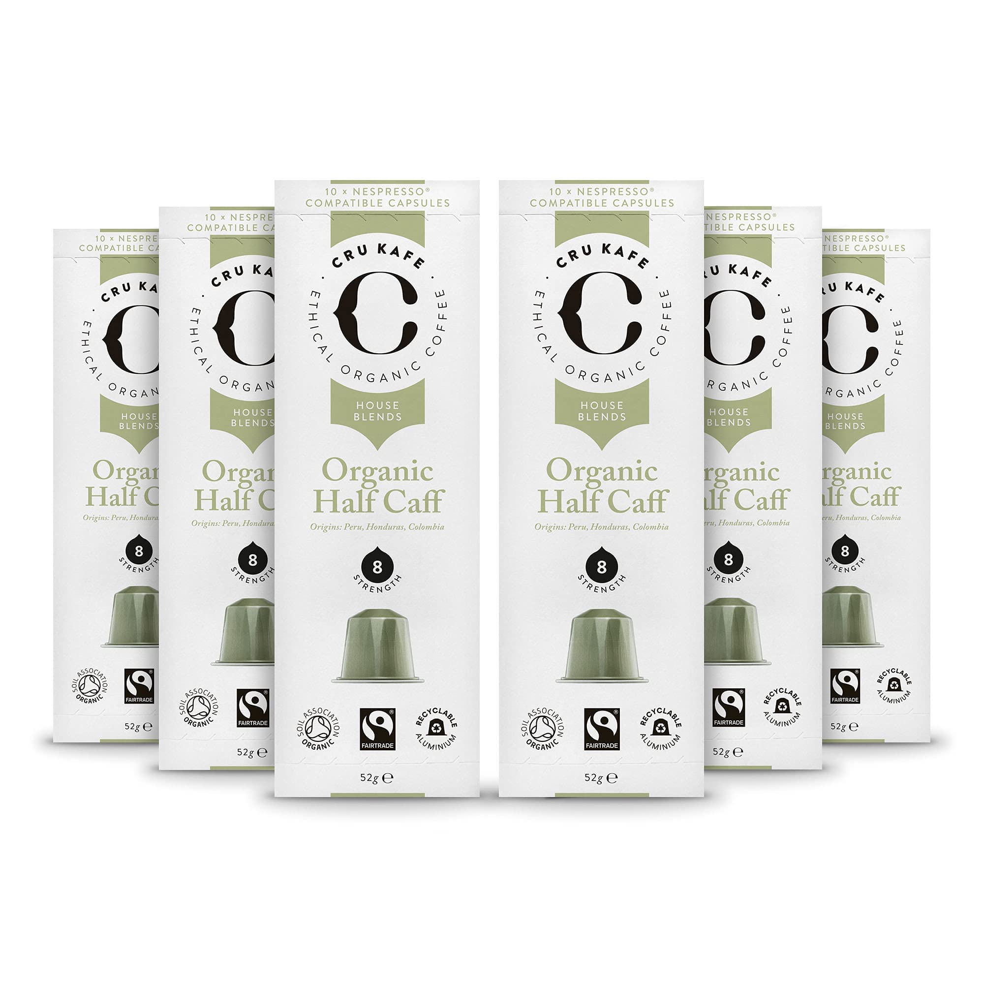 Cru Kafe Organic Half Caff Espresso Single-Serve Organic Arabica Coffee Pods (60 Pods) Compatible with Nespresso Original Line