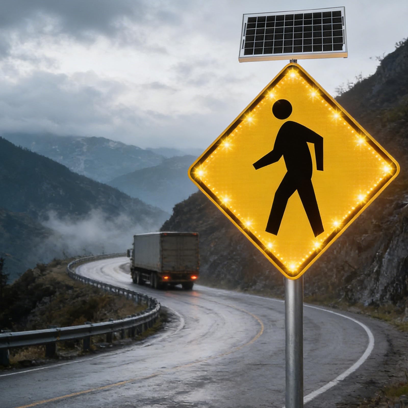Señal de peatón intermitente con energía solar, marco de aluminio, señal LED de cruce de peatones para estacionamiento, calma el tráfico, 24 pulgadas
