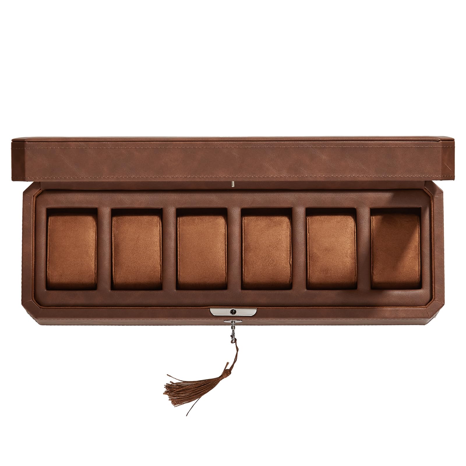 Homruilink Leather Watch Box for Men, 6 Slot Watch Display Case with Lock, Glass Lid, Removable Pillows, Velvet Liner, Father's Day Gifts