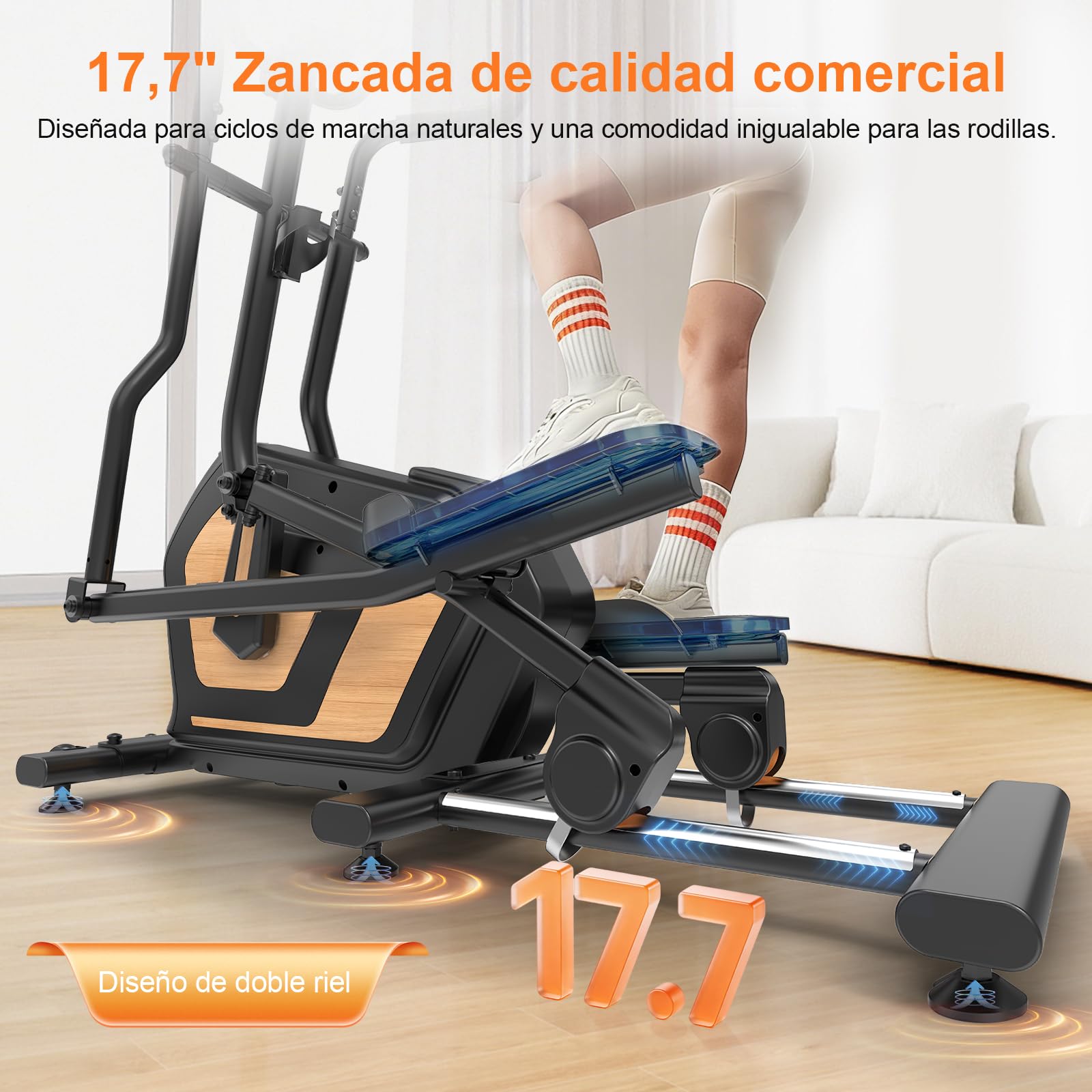 Neezee Bicicleta Eliptica 3 en 1, 16 Niveles de Resistencia, Volante 10kg | Bicicleta Elíptica Silenciosa con Bluetooth,Zancada 45cm,Peso Máx 150kg, Sensores de Pulso,Pantalla LCD, Soporte para Móvil