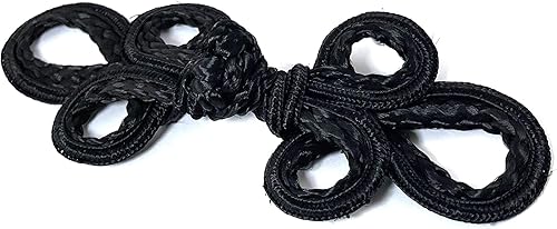 Miniatura 2 de SEW TRENDS Cierre de ranas chino Gancho de botón y cierre de ojos-Color negro-Trenza doble Tres bucles Rana grande - #FG4750-b-BLK