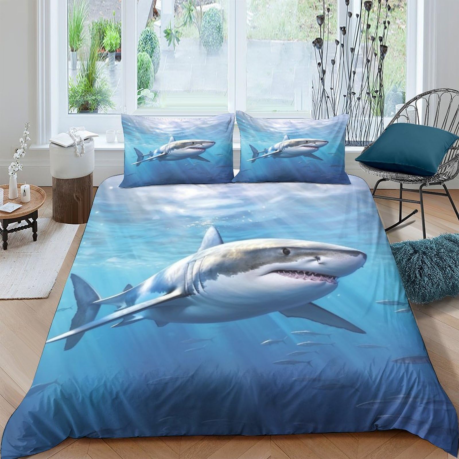 Housses de couettes requin 220x240cm parure de lit 3D microfibre adulte enfant