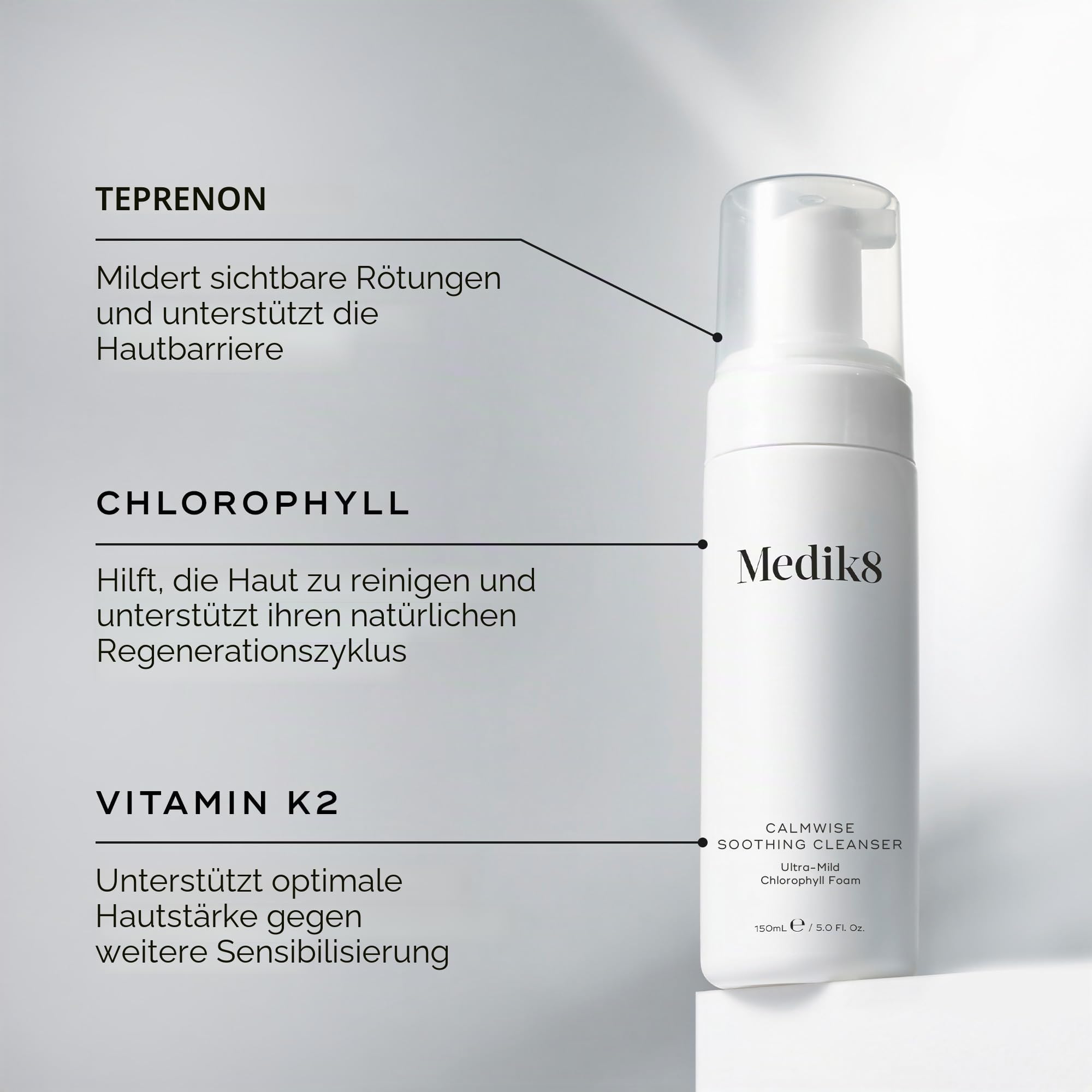 Medik8 Calmwise Soothing Cleanser - Ultra-milder Chlorophyllschaum - Beruhigend & reinigend - Für empfindliche Haut - 150ml