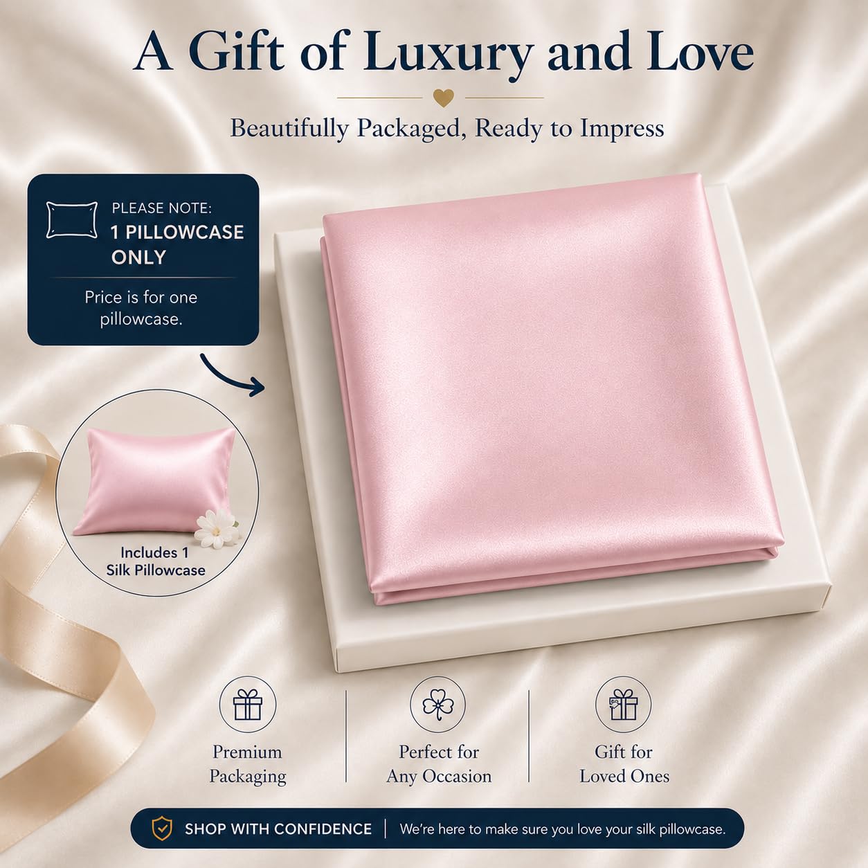 Pink Silk Pillowcase for Hair and Skin, Oeko-TEX Certified 22 Momme 100% Mulberry Silk Pillow Case, Grade 6A Real Silk with Hidden Zipper for Women, Standard Size 20" x 26", 1 Pack (Standard, Pink)