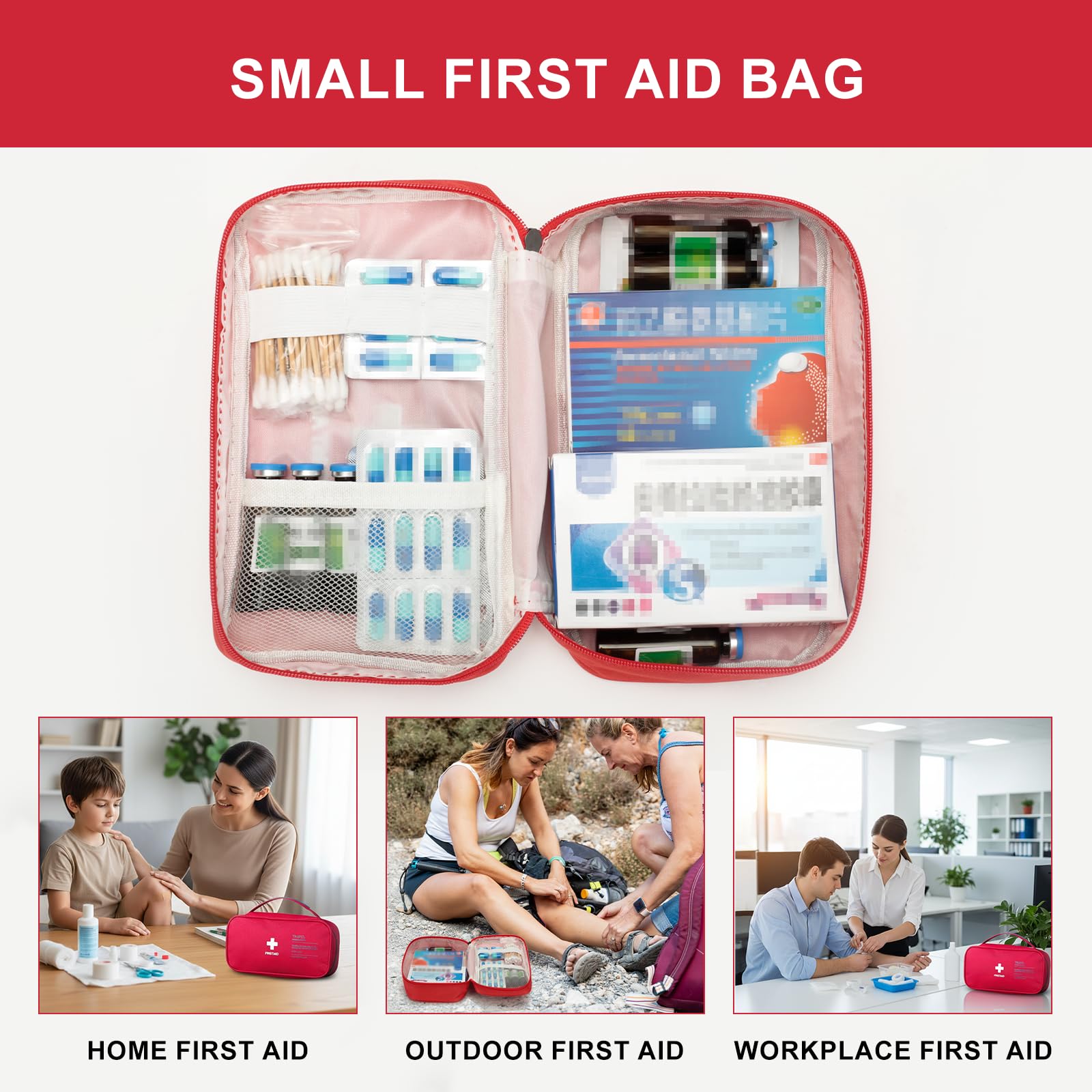 VINATO Kit di Primo Soccorso, Vuota Borsa di Pronto Soccorso, Porta Medicine da Viaggio, Borsa Medica Portatile, Pacchetto di Medicina per Emergenze a Casa Viaggio Ufficio Auto all'Aperto (Rosso)