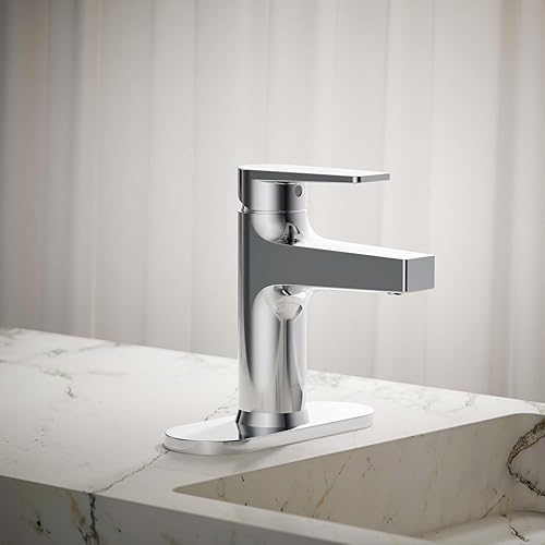 Miniatura 2 de KOHLER 74021-4-CP Grifo de baño tenso de una sola manija con drenaje emergente, grifo de lavabo de baño de una sujeción con escudo, cromo pulido