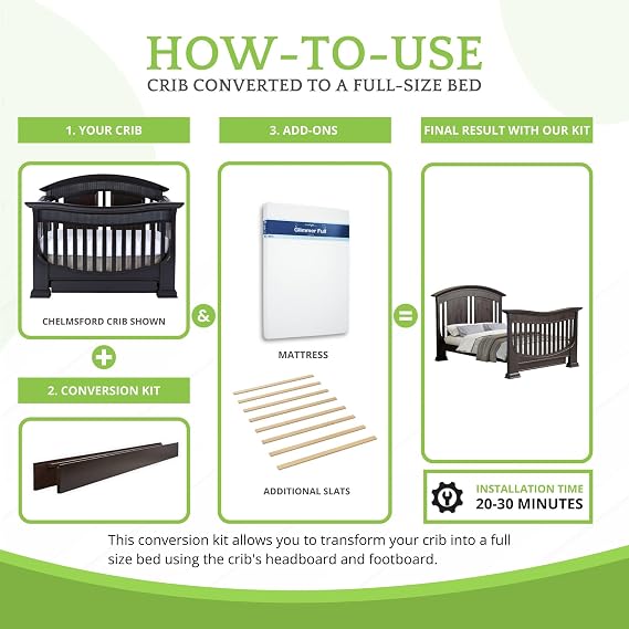 Full Size Wood Conversion Kit Bed Rails for Baby Appleseed & Eco-Chic Cribs